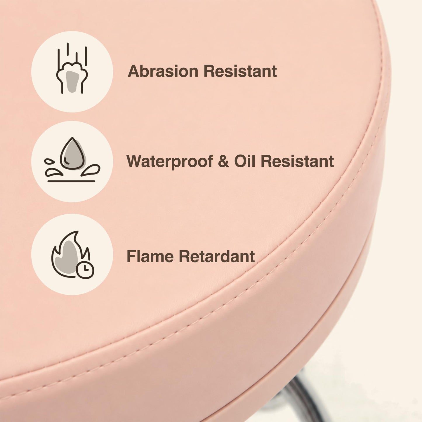 DR.LOMILOMI Adjustable Height Hydraulic Rolling Swivel Stool Chair with Metal Base and Faux Leather Cushion for Salon, Medical, Office and Home, 503 Kai Series - Round Seat, Pink