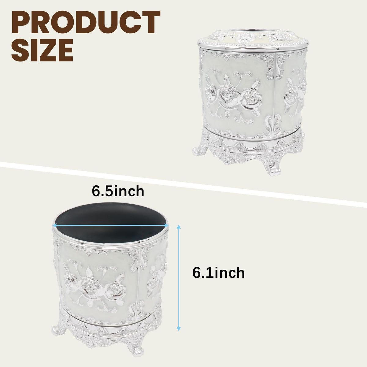 Geesatis Tissue Box Cover, Cylindrical Tissue Box Holder, Napkin Facial Tissues Holder for Bathroom Toilet Bedroom Living Room Table Desk Office Dresser, 1Pcs Silver 6.5''x6.1''