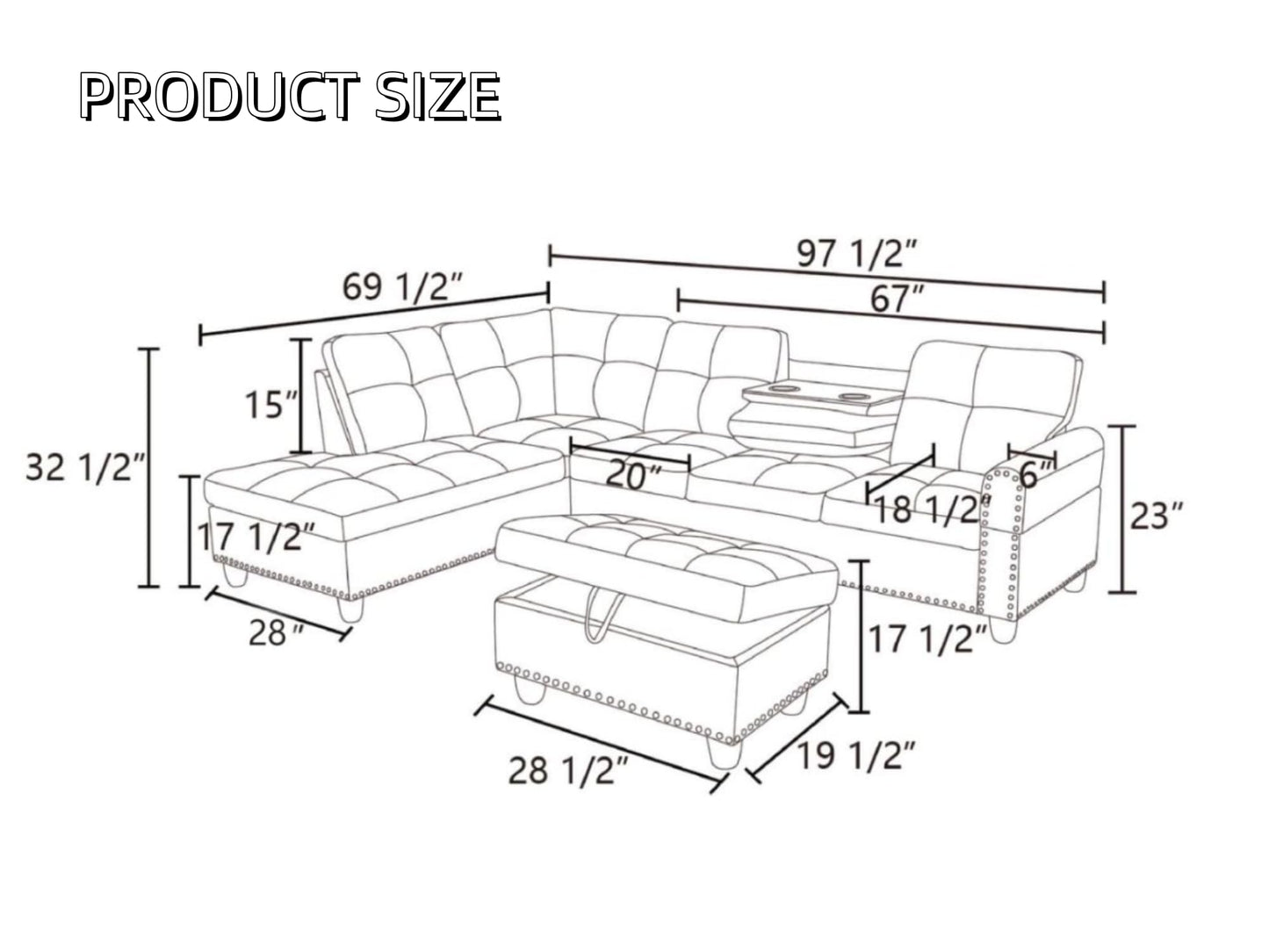 Trygoal 3-Piece L-Shaped Modular Leather Sofa – Convertible Sectional Couch with Movable Chaise & Storage Ottoman, Multi-Scene Use for Living Room, Apartment & Office, Charcoal Gray