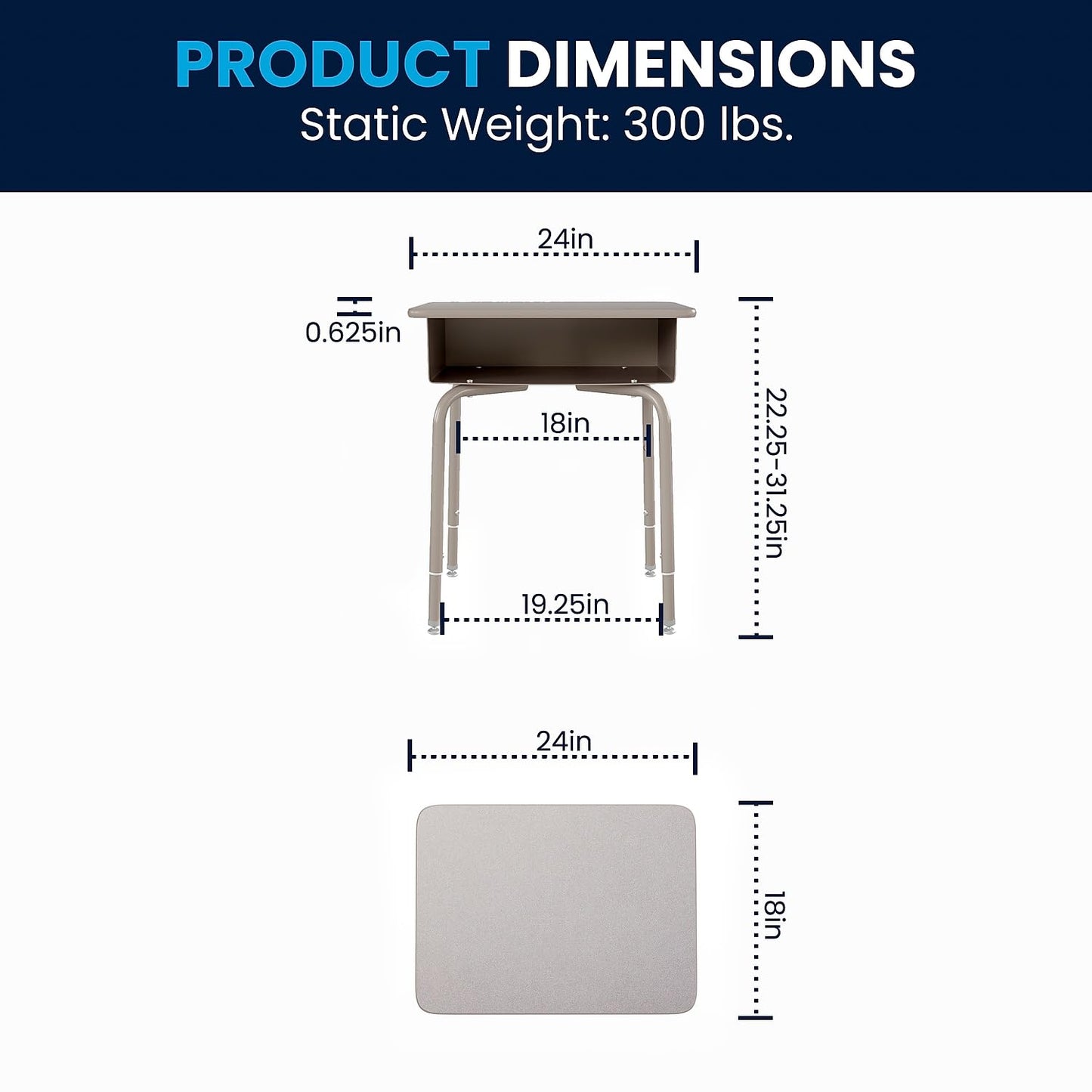 Flash Furniture Billie Student Desk - Gray Granite Open Front School Desk - Silver Metal Frame - 24"W x 18"D Adjustable Height, Durable for School or Remote Learning