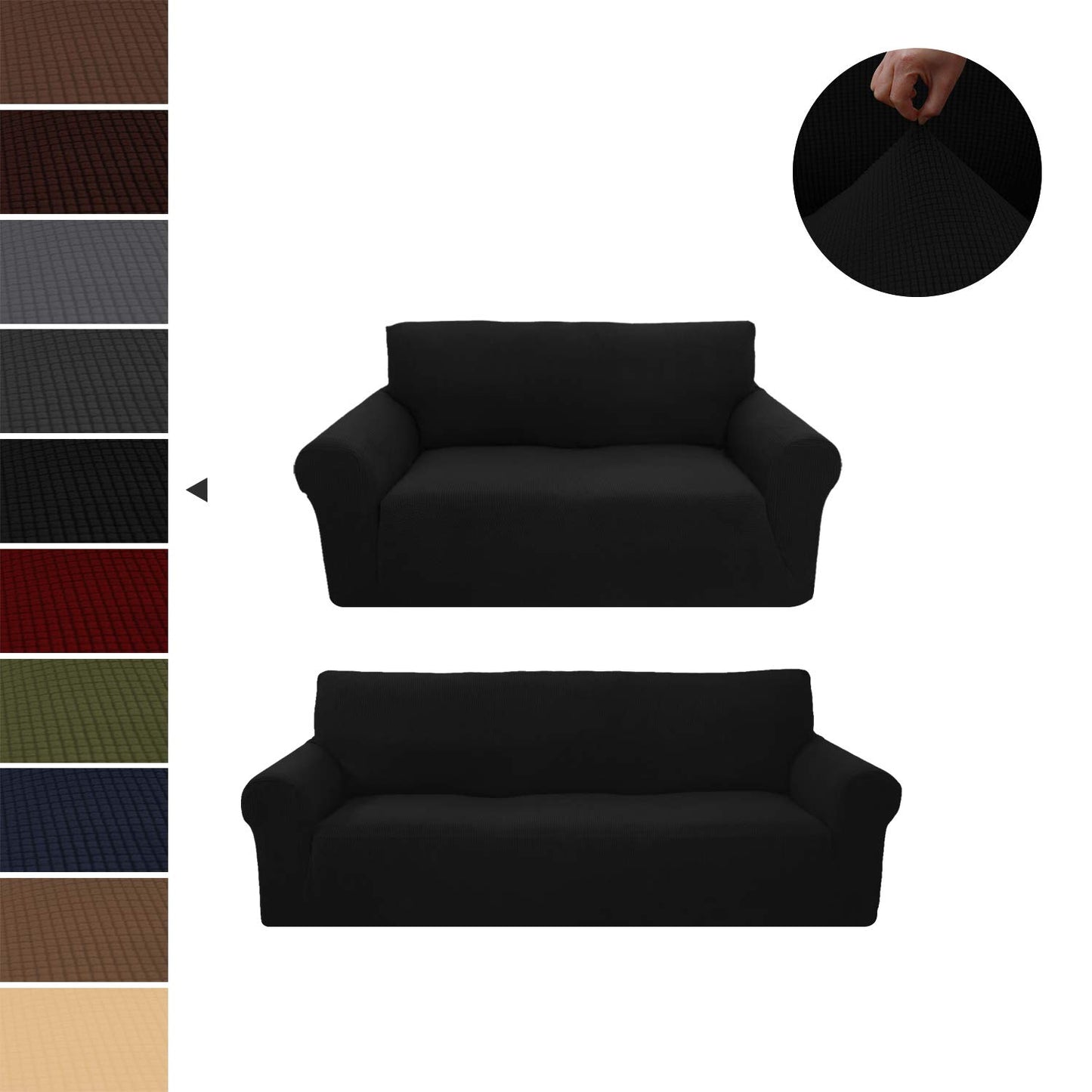 Sapphire Home 2-Piece Sofa and Loveseat Slipcovers, Couch and Loveseat Covers Set, Form fit Stretch, Wrinkle Free, Furniture Protector, Premium Brushed Sofa Covers for Living Room (Black)