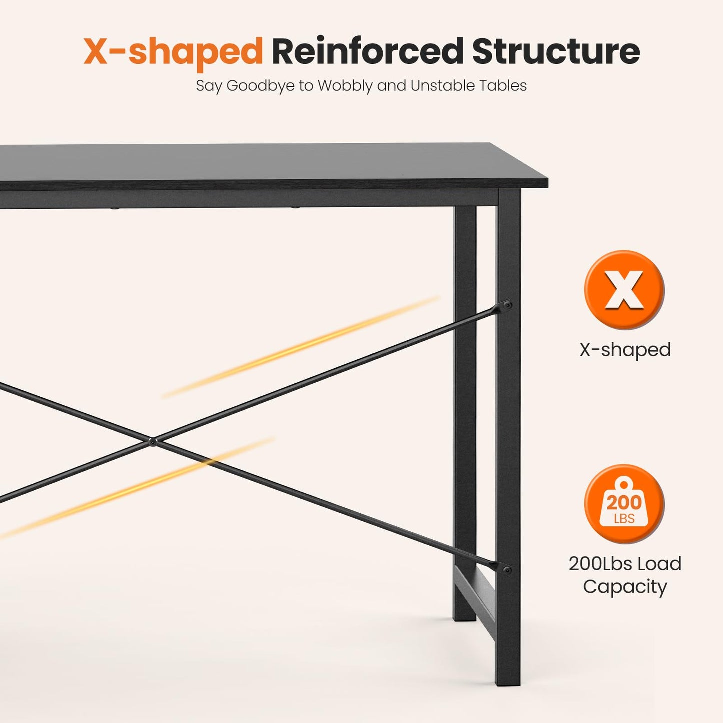 Sweetcrispy 47 Inch Computer Desk with Drawers for Home Office Writing Desk X Shaped Reinforcement Wood Surface Adjustable Position Modern Study Work Side Hook Metal Frame Storage Station Black
