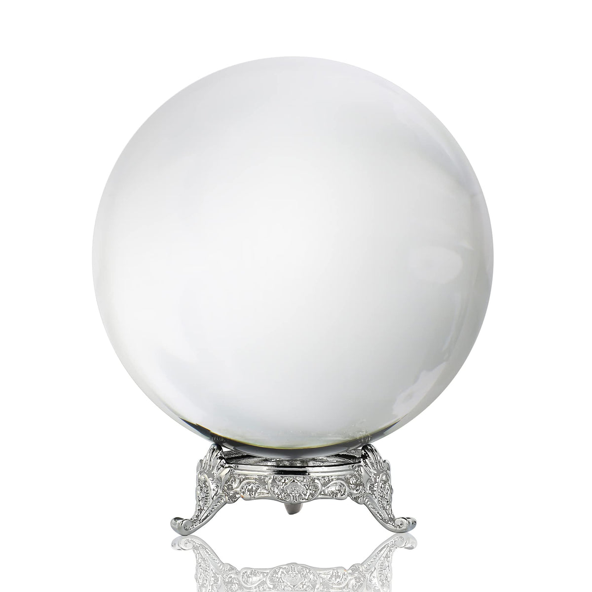 QFkris 100mm/3.9inch Clear Crystal Ball with Metal Stand Fortune Teller Mystical Quartz Ball Photography Props FengShui Divination Spheres Decorative Glass Ball
