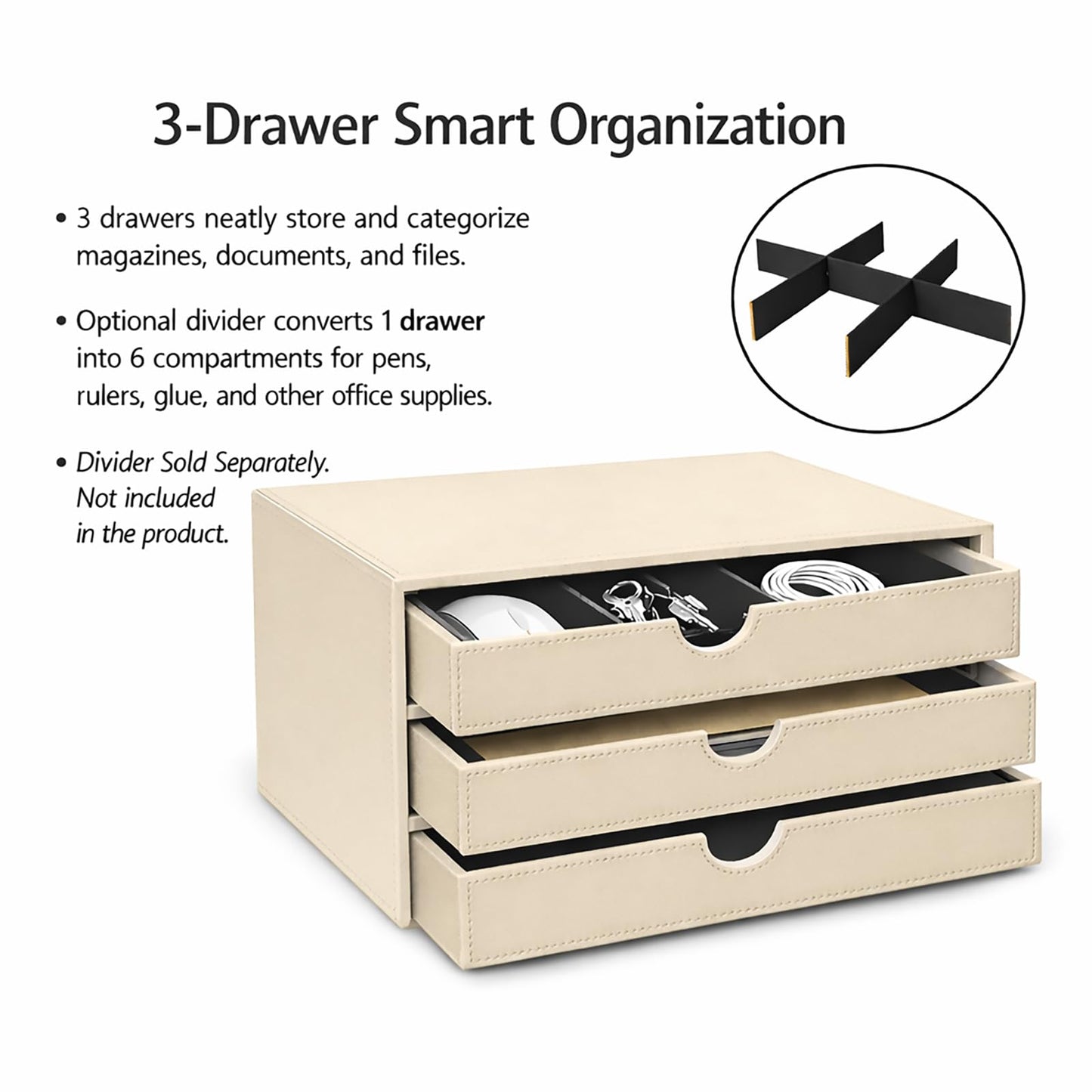 UnionBasic Document Organizer, 3-Drawer File Cabinet Document Storage Box, Office Desktop Filing Organizer, Seashell