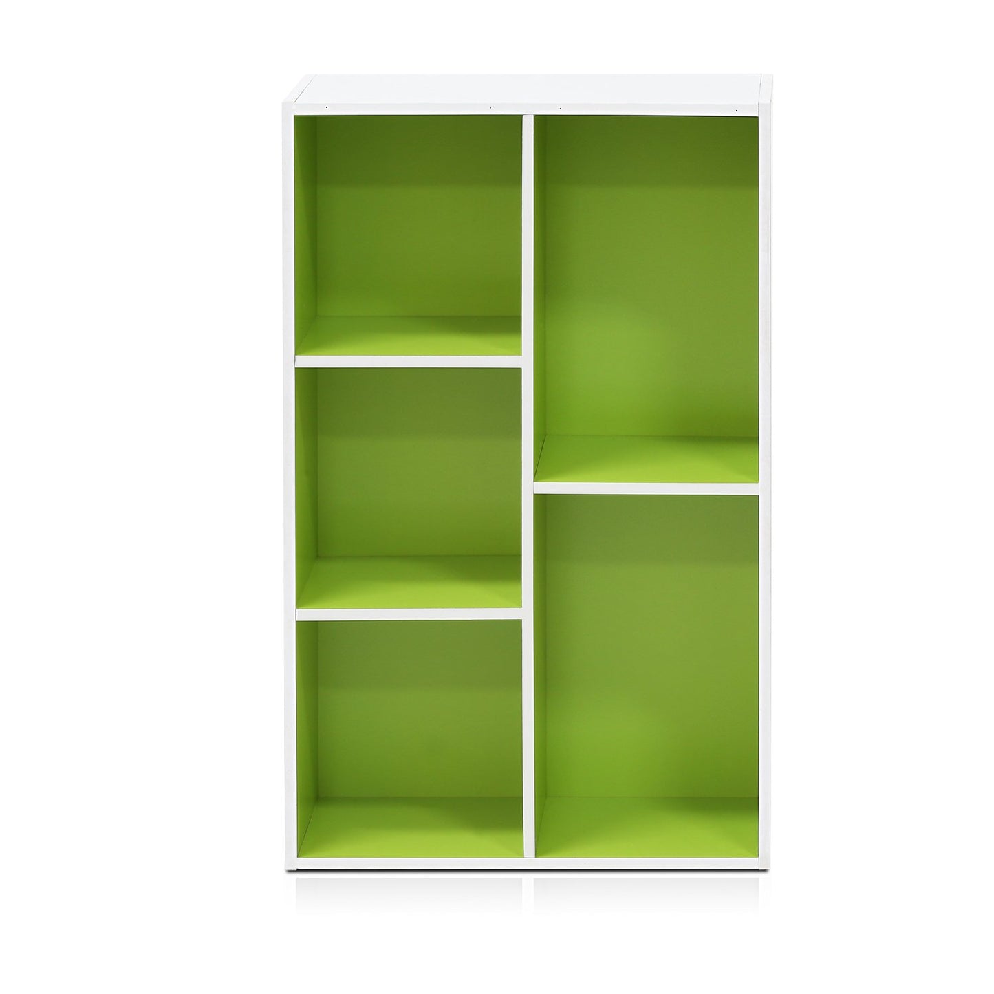 Furinno LUDER Book Shelf, 5-Cube Bookshelf, Reversible Bookcase, 9.4 x 19.5 x 31.5, Easy Assembly, for Living Room, Bedroom, Home Office, White/Green