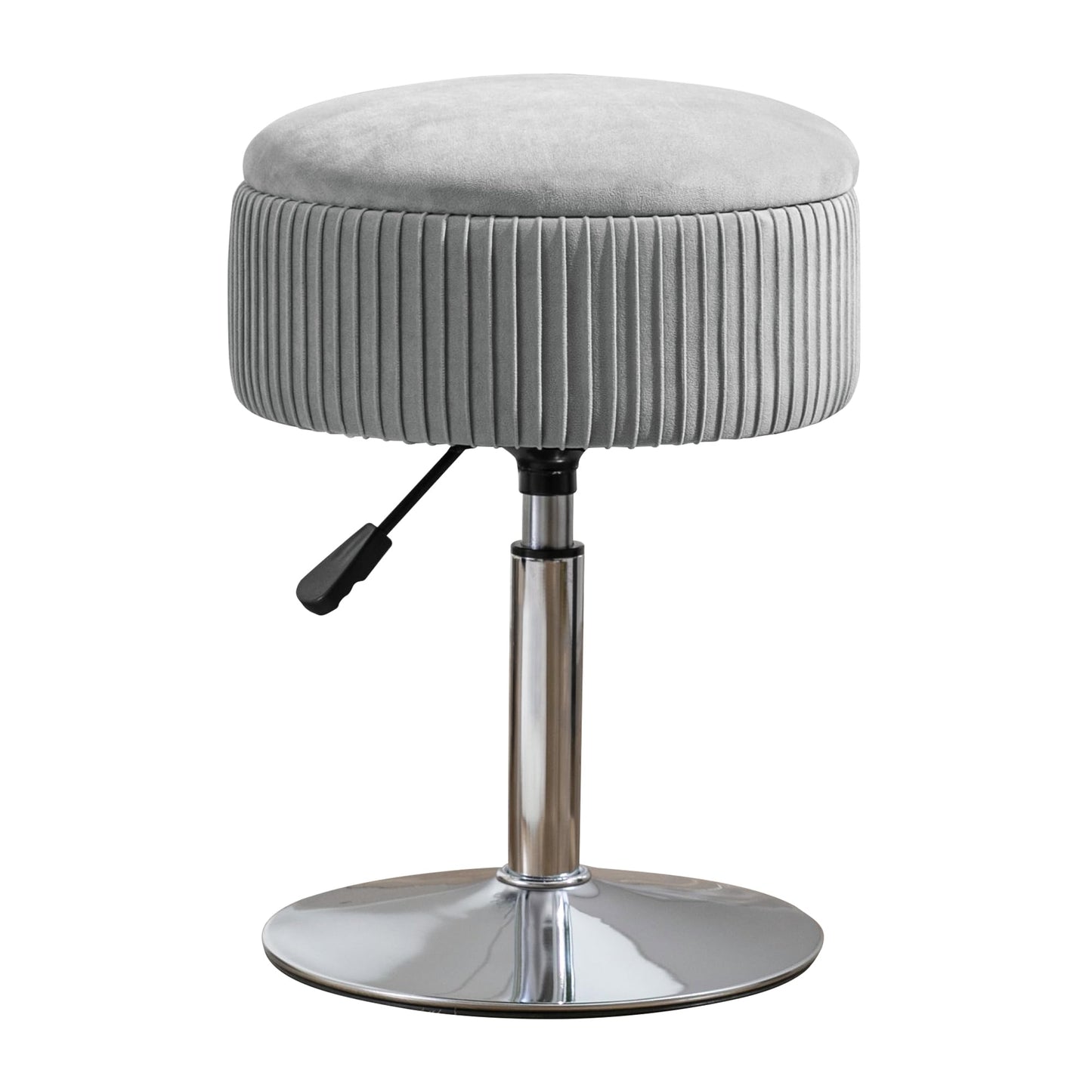 LUE BONA 360°Swivel Vanity Stool Chair for Makeup Room, Height Adjustable Stool for Vanity with Storage, Small Grey Velvet for Bathroom, Living Room