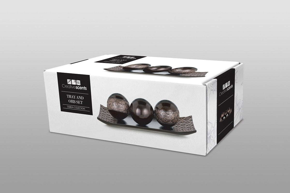 Creative Scents Dublin Brown Centerpiece Tray with Three Matching Orbs and A Set of Three Vases – Perfect for Table Decor in The Living Room Or Dining Room Or Coffee Table Decor
