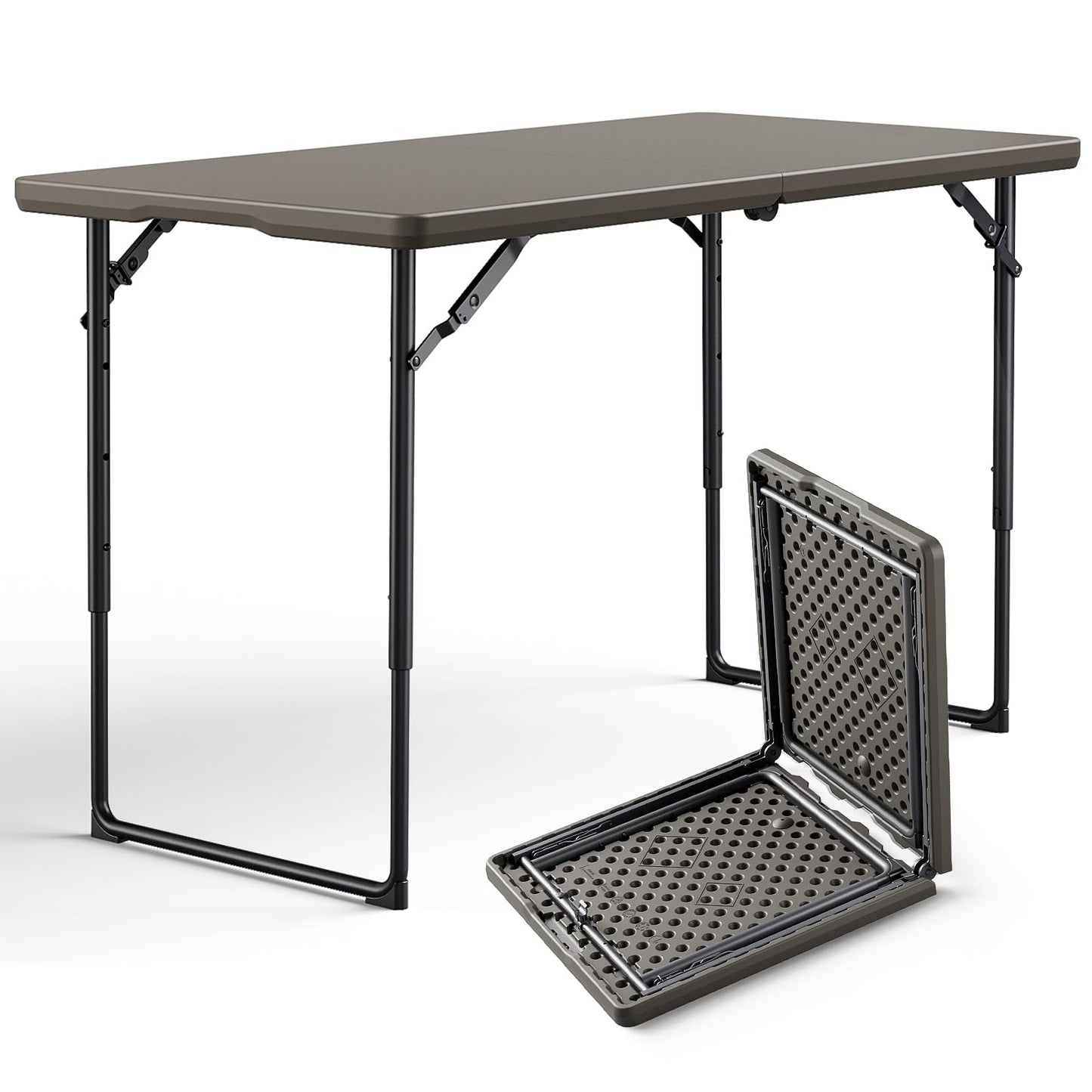 FurniEdge Folding Table 4FT Heavy Duty Plastic Table with Handle, Foldable&Portable, Fold-in-Half Utility Tables for Outdoor, Dining, Wedding, Events, Indoor, Picnic, Camping, Party, Khaki