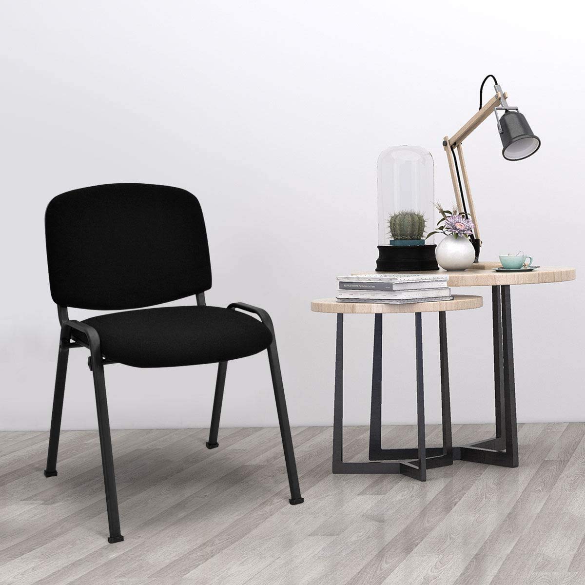 LUARANE 5Pcs Modern Conference Chair Reception Stackable Chair with Ergonomic Lumbar Support & Comfort Seat Back Sponge Cushion, for Guest Office Waiting Room, Sturdy Steel Frame, Black