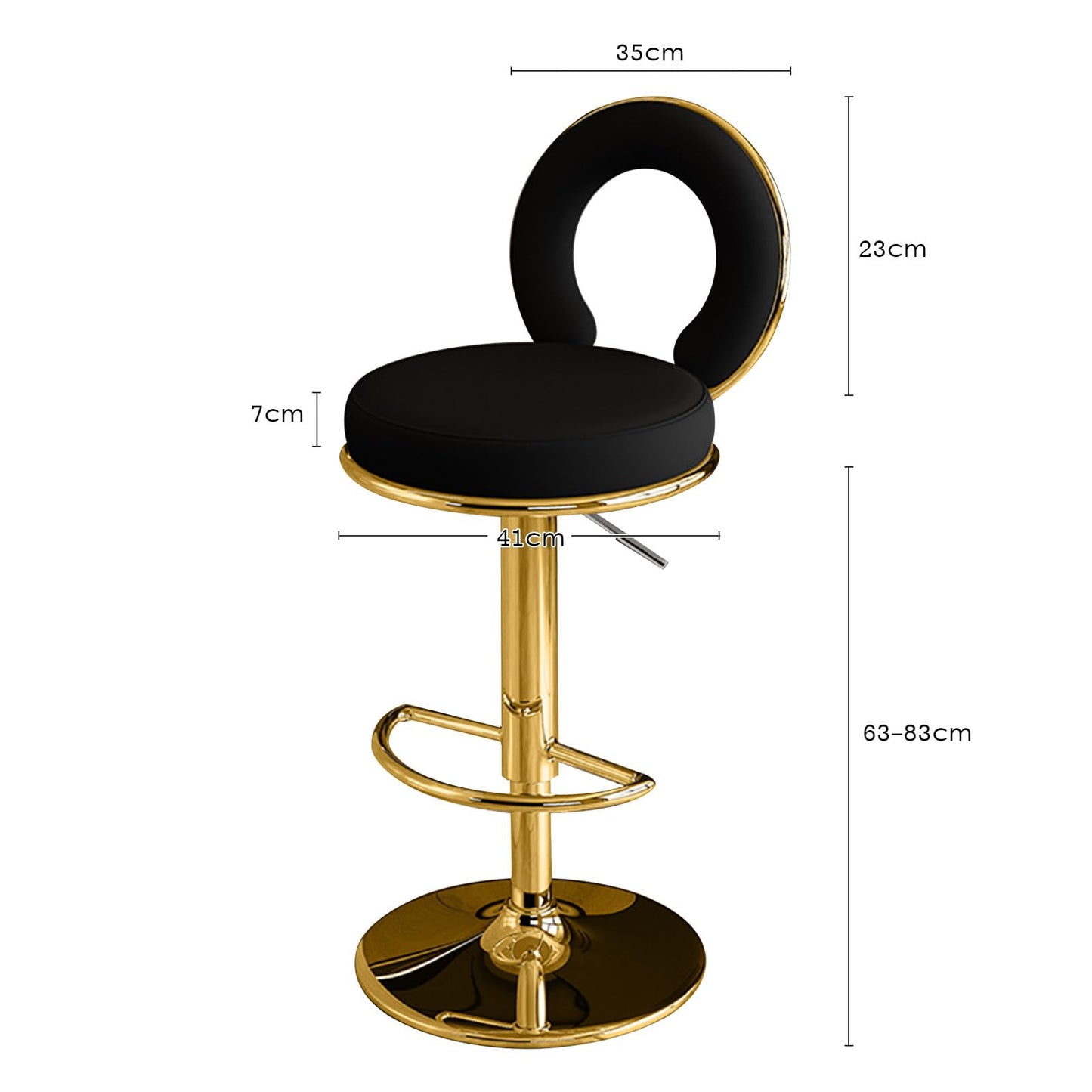 Adjustable Stool with Faux PU Leather for Kitchen Gold Chairs- of 1 (Black Set of 2)