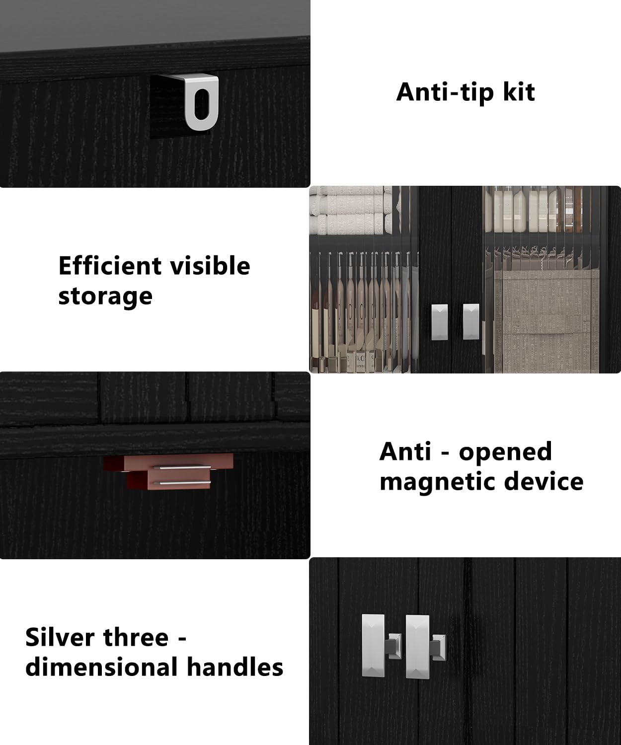 Akxomel 53.1" H Tall Bathroom Storage Cabinet, Bathroom Floor Cabinet with 6 Doors and Adjustable Shlef, Linen Cabinet, Pantry Cabinet for Living Room, Kitchen, Entryway, Black