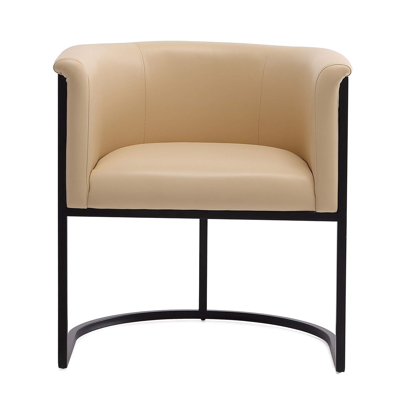 Manhattan Comfort Bali Faux Leather Dining Chair, Modern Art Deco Design with Sculptural Silhouette, Metal Frame, Padded Cushions, Fully Assembled Accent Armchair, Set of 1, Tan
