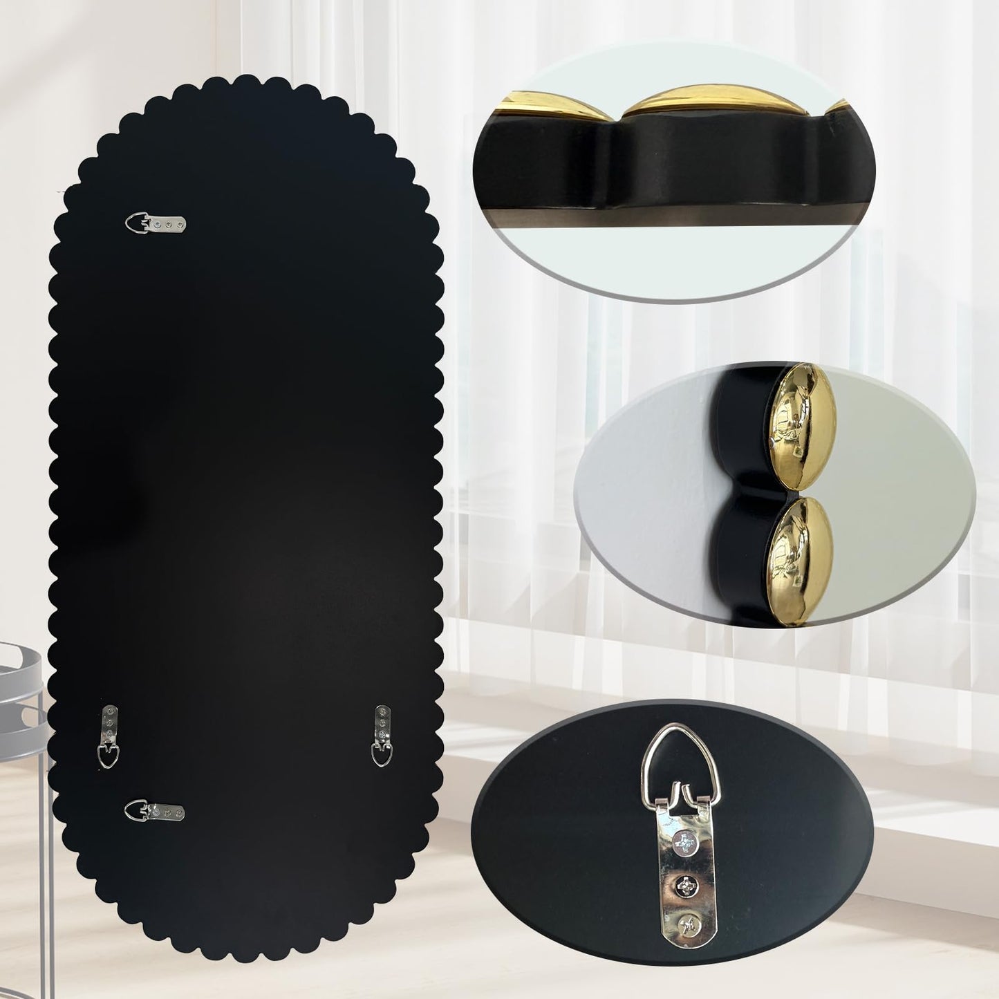 Scoffee Gold Oval Bathroom Mirror Vanity Hanging Beaded Framed Baroque Decorative Wall Mirror for Over Sink，Bedroom, Entryway
