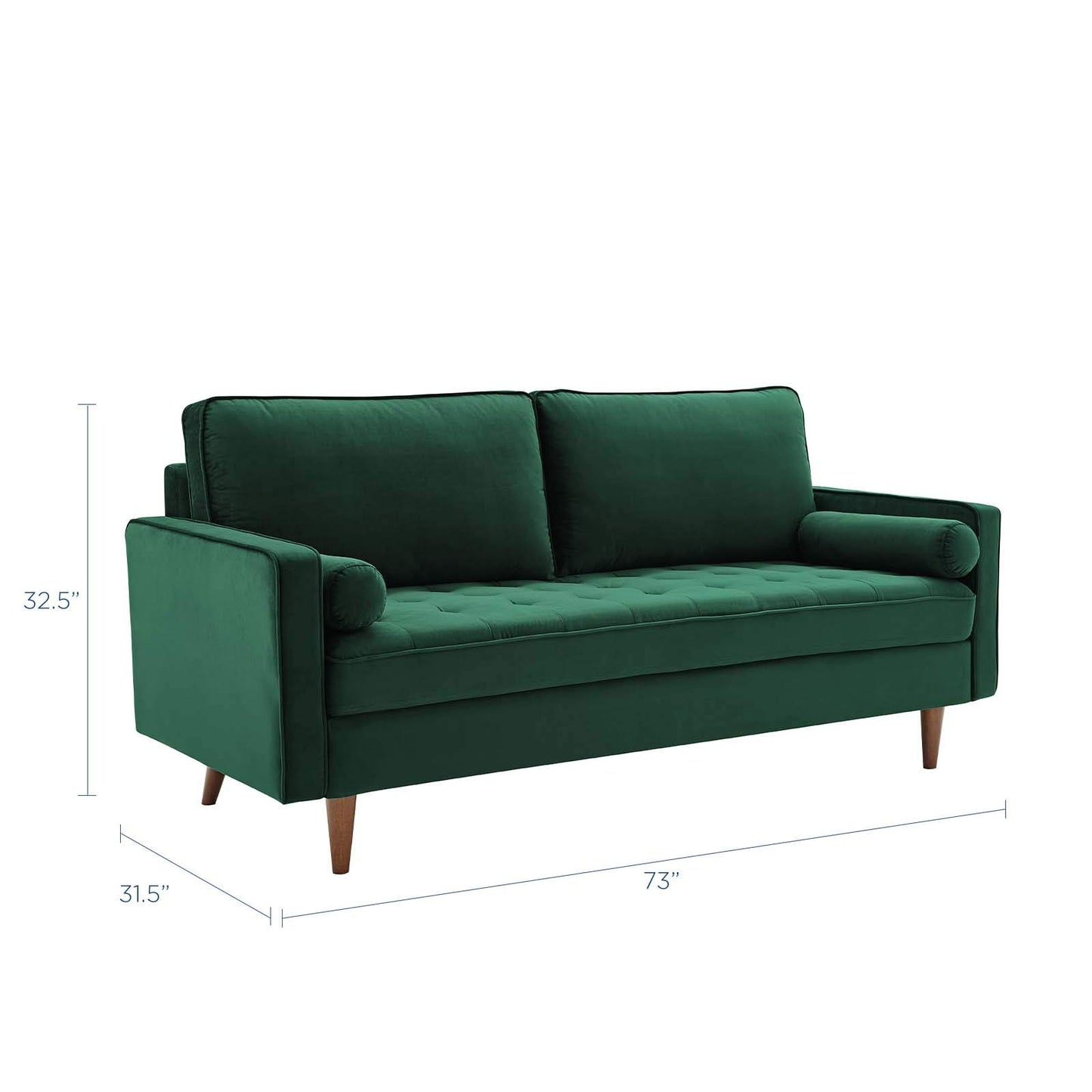 Modway EEI-3764-GRN Valour Performance Velvet Sofa, Green
