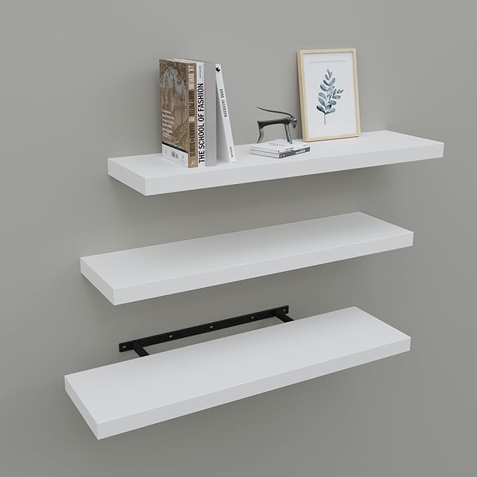 Upassion Floating Shelves for Wall Set of 3, Frame Display White Floating Shelf