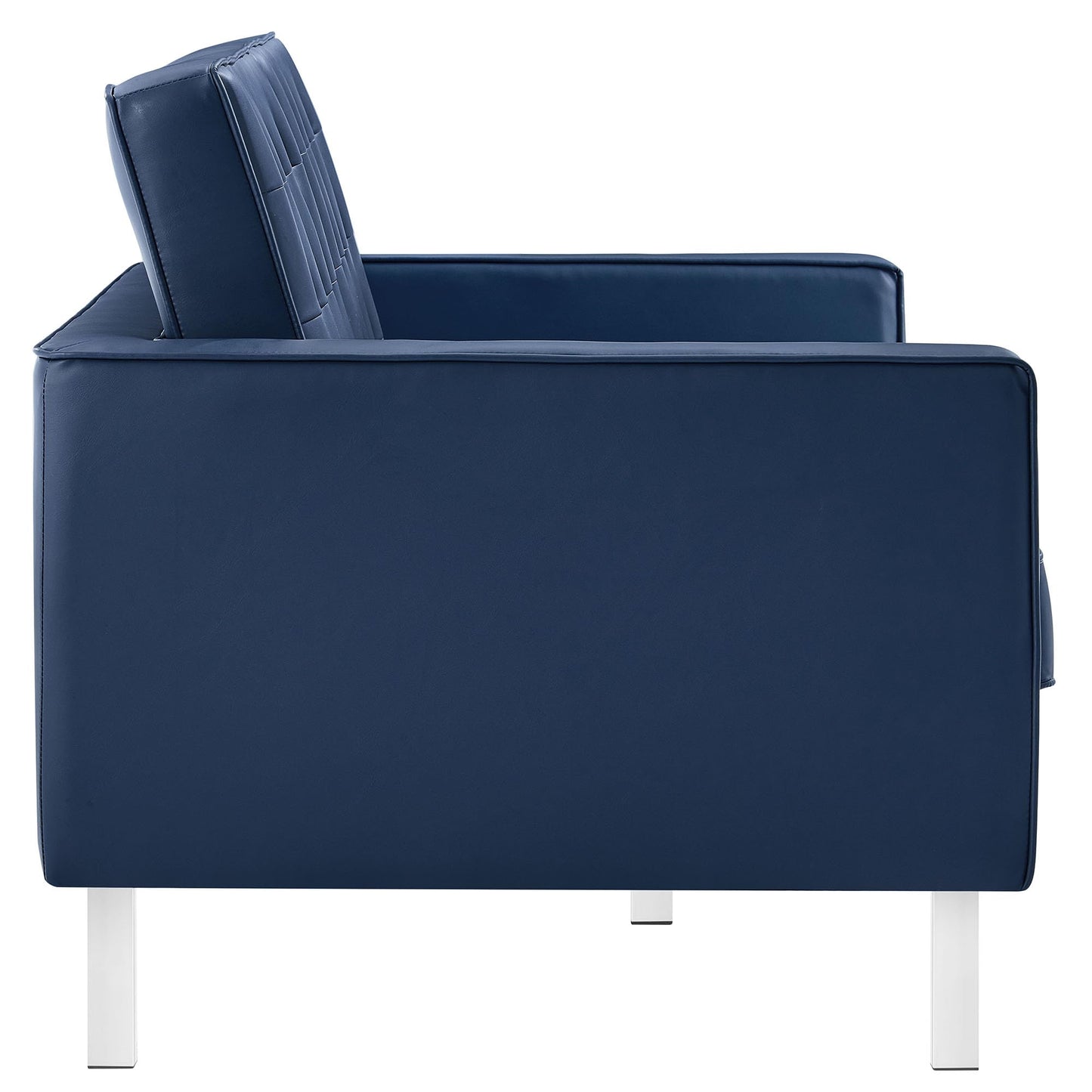 Modway Loft Tufted Button Faux Leather Upholstered Loveseat in Silver Navy