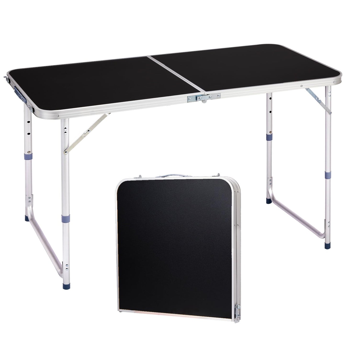 GODECOR 4.0 Ft Folding Portable Camping Table with Three Adjustable Heights, RV Tables for Inside a Camper, Outdoor, BBQ, Dining, Picnic, Cooking, Beach, Garden, Black
