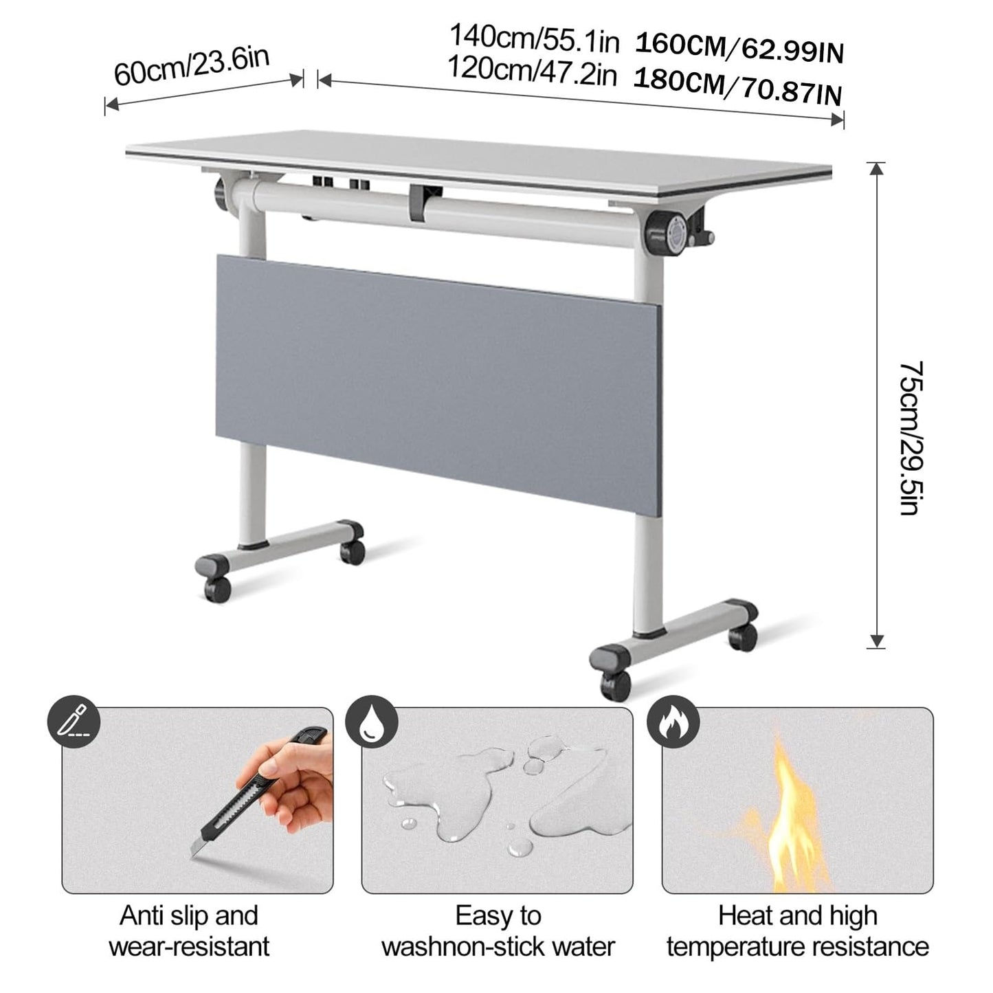 Training Desk Mobile Folding Conference Table with Silent Caster Wheels - Square Design Ideal for Events and Meetings Easy to Transport and Store Versatile Meeting Room Furniture
