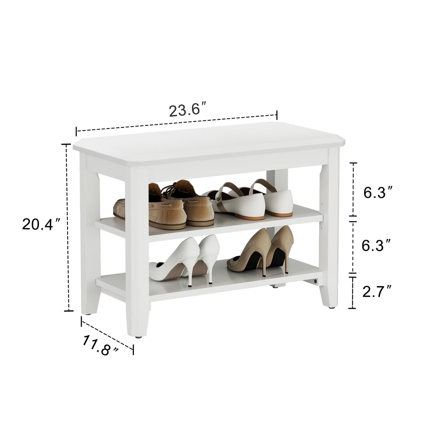 AQIMUELE Wood Shoe Rack Bench for Entryway, 2 Tier Shoe Rack for Front Door Entrance, Shoe Bench with Shoe Storage for Entryway, Bedroom, 23.6"
