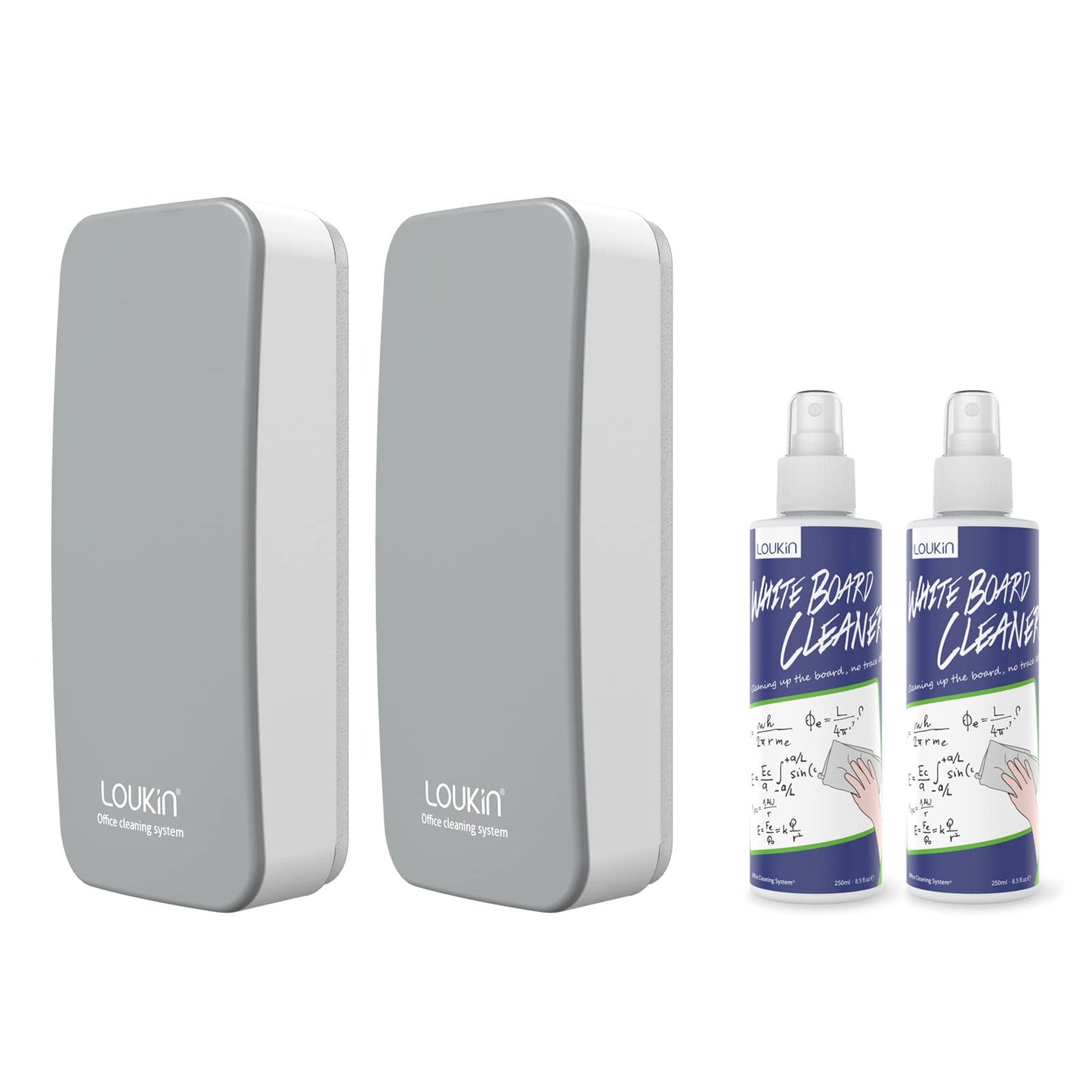 loukin 2 Pack Magnetic Dry Erase Eraser, Whiteboard Eraser, Glass Board Remover, 3.4 fl oz Whiteboard Cleaner * 2 Included, for Classroom, Home and Office Use (Grey)
