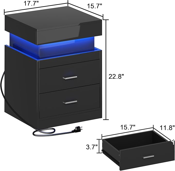 ChooChoo LED Nightstand with Charging Station, Smart Night Stand with Sliding