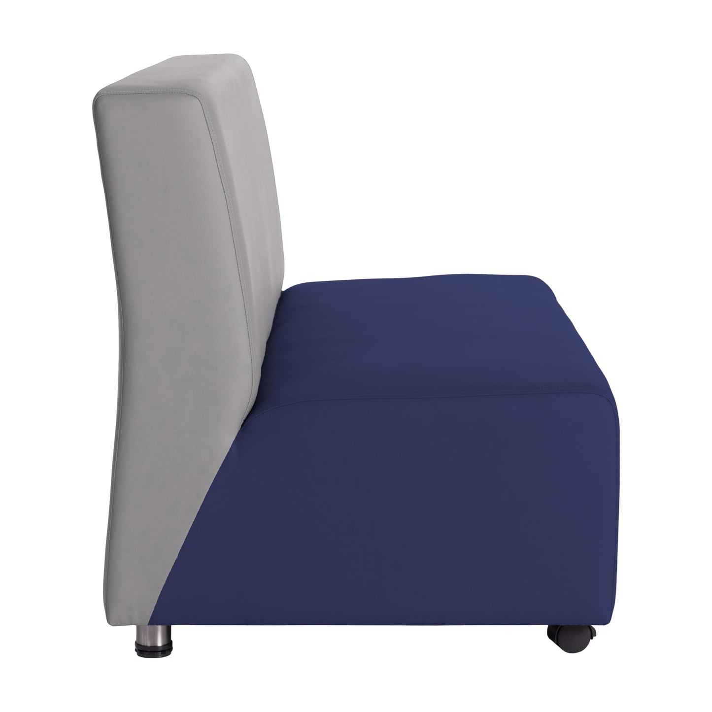 FDP Pro Series Upholstered Armless Mobile Sofa with Locking Casters for Portability Commercial Seating for Hotel Lobby, Office, Restaurant, Waiting Room, Home - Navy/Gray