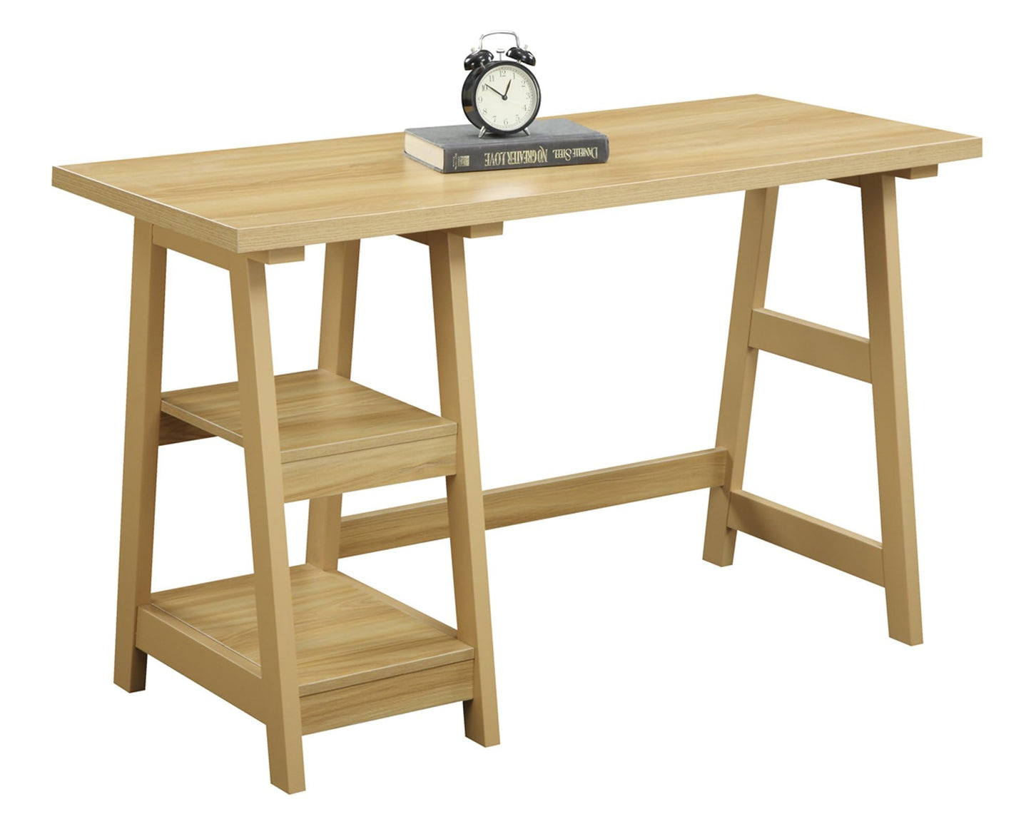 Convenience Concepts Designs2Go Trestle Desk 47" - Modern Desk or Vanity with Shelves, for Office, Den, Dorm, Living Room, Light Oak