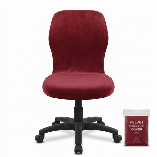 Deisy Dee Velvet Stretch Armless Office Chair Covers - Colorful Stretch Slipcover for Desk Chairs (Burgandy)
