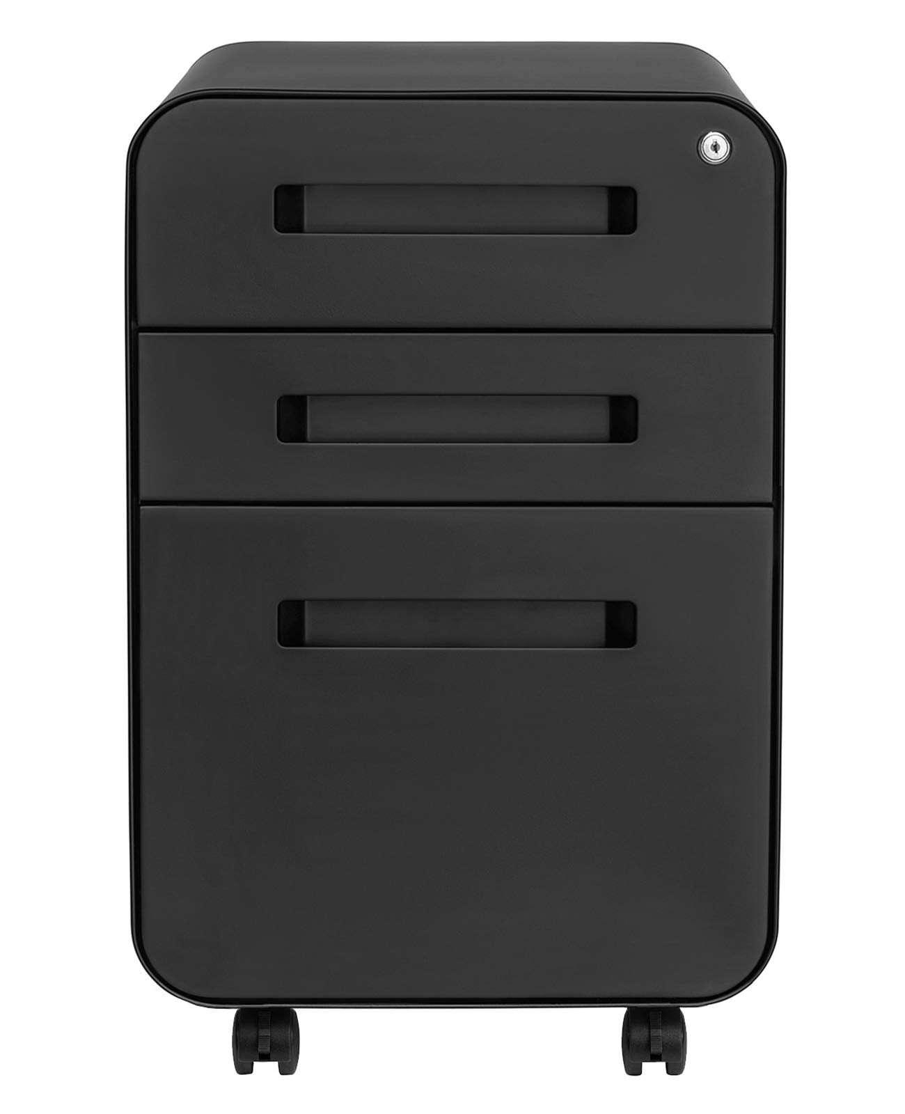 Laura Davidson Furniture Stockpile 3 Drawer File Cabinet with Lock - Under Office Desk Metal Filing Cabinet, Legal/Letter File Folders, Wheels and Stationary Feet, Pre-Assembled, Black