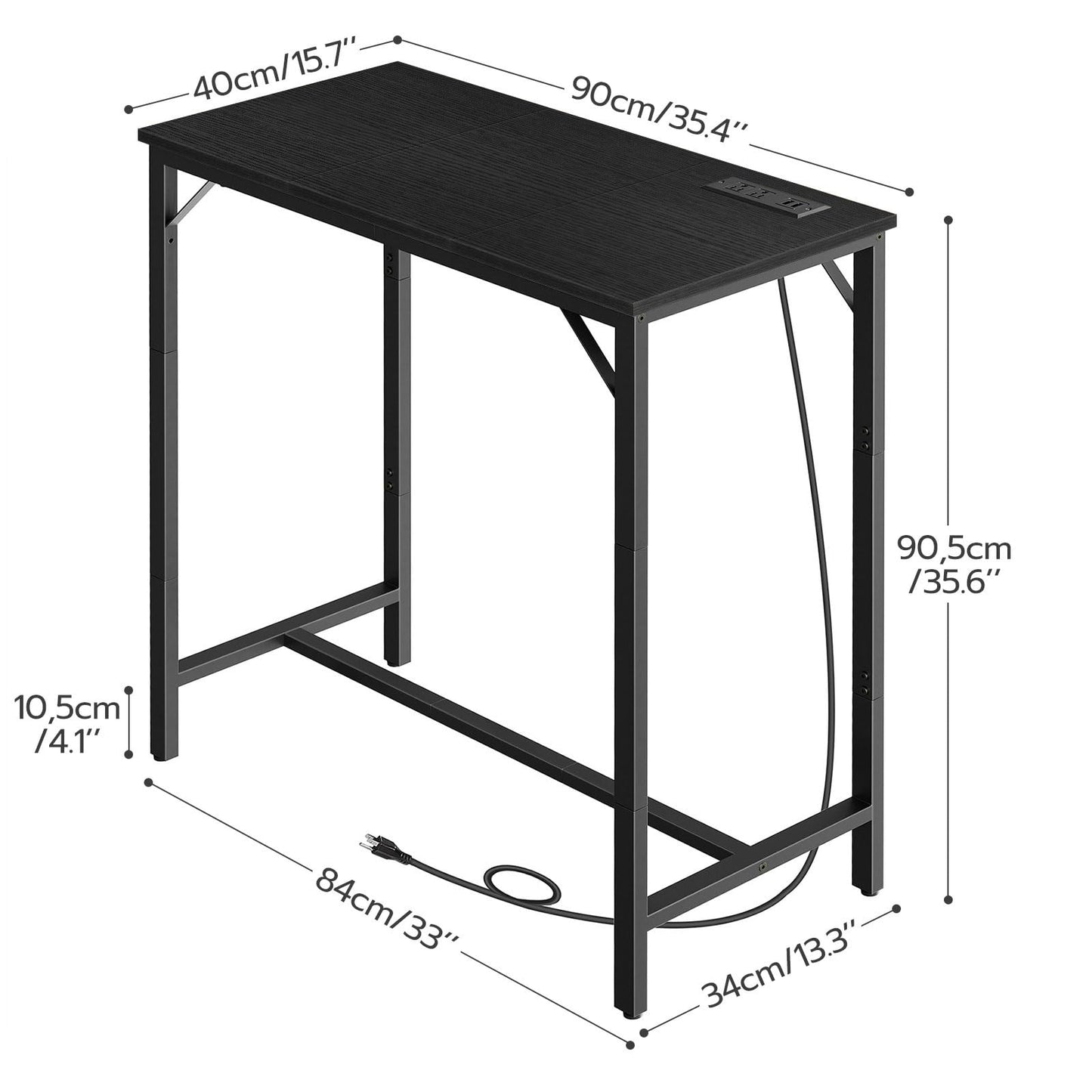 HOOBRO Bar Table with Charging Station, Rectangular Pub Table, High Top Coffee Table, Counter Bar Height Table, Narrow Long Dining Table, 35.4" L x 15.7" W x 35.6" H, Black BB90UBT01N1