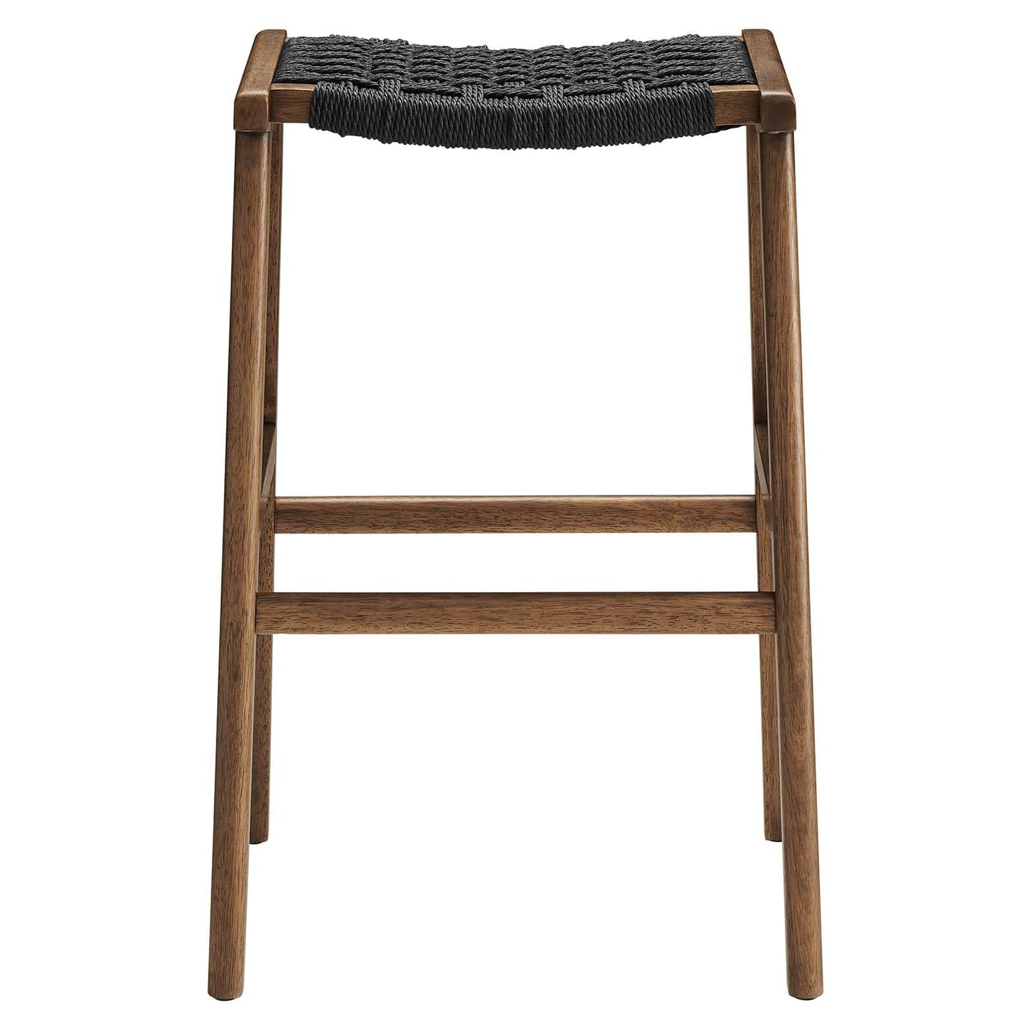Modway Saoirse Woven Rope Wood Bar Stool - Set of 2 in Walnut Black