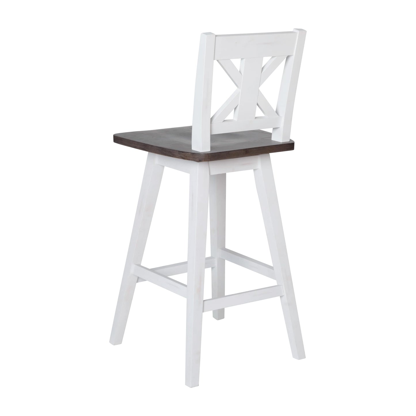 Flash Furniture Gwendolyn Commercial Modern Farmhouse Barstool - Antique White Wash Frame - Gray Wash Seat - Counter Height - 360° Swivel Seat - Integrated Footrest