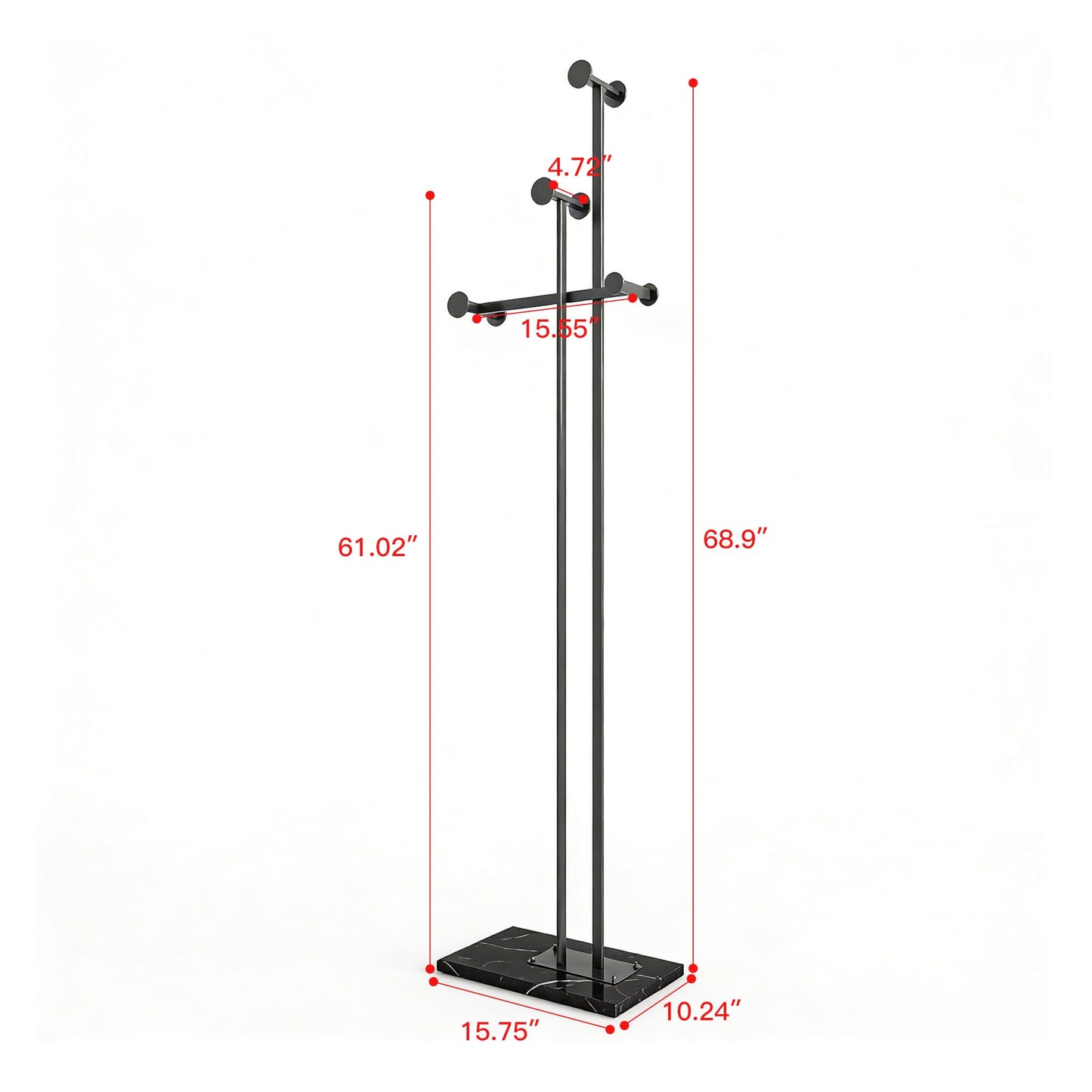 JIAYUEJU Heavy Duty Coat Rack Freestanding, Metal Coat Rack Stand with Marble Base, Corner Coat Tree for Entryway, Hallway, Bedroom, Office, Hotel (Black)