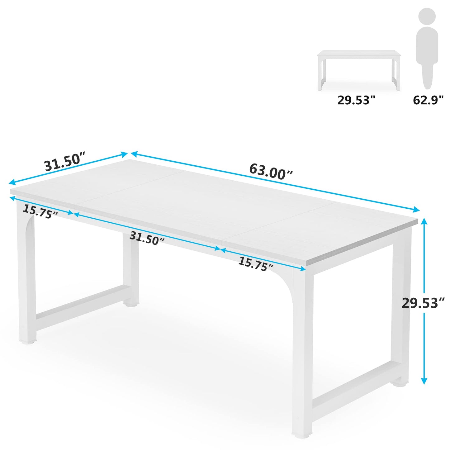 LITTLE TREE 63 Inch Large Executive Computer Office Desk, White