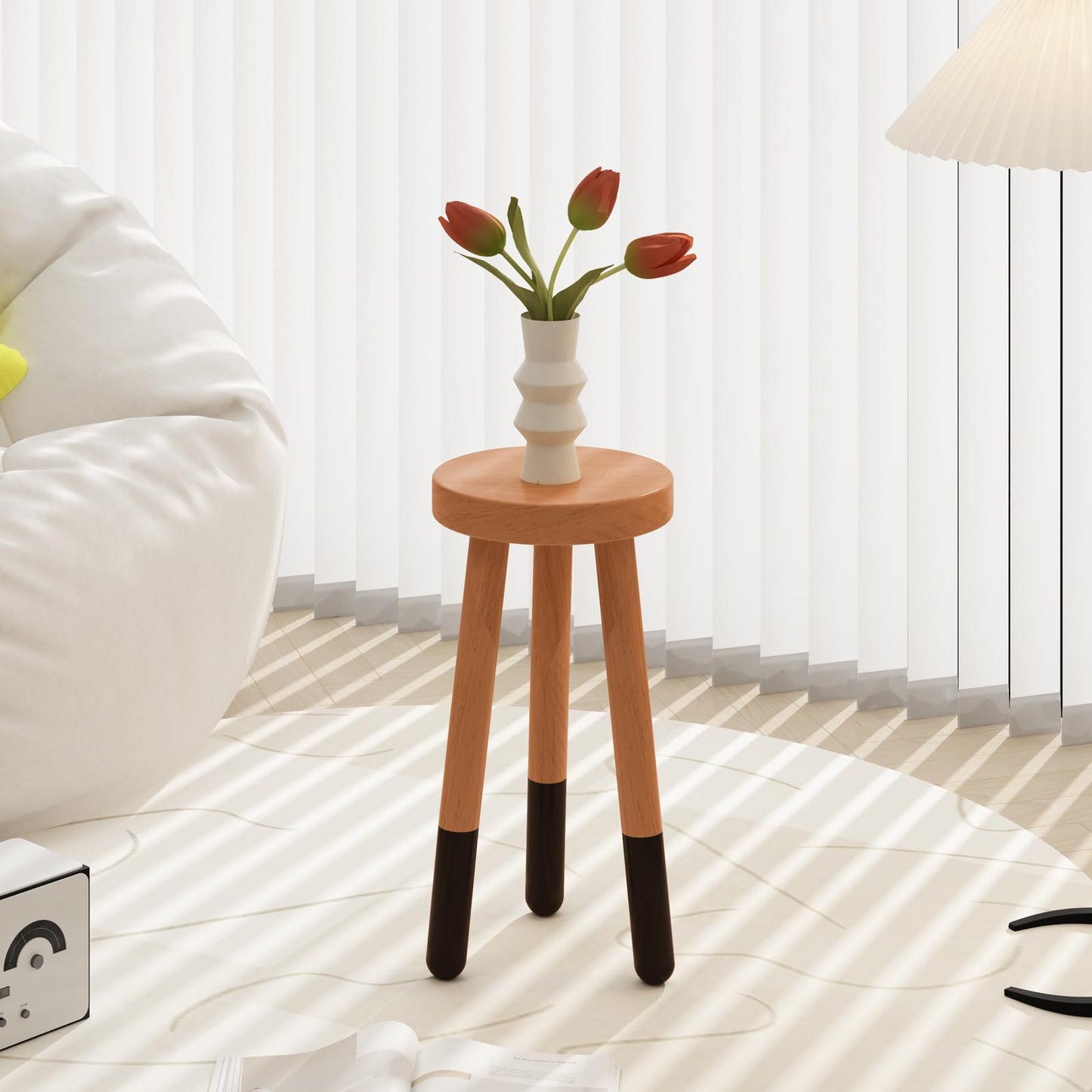 JOLLYMER Rubber Wood 9" Round Plant Stand |Dip Dyed Black Accent Stool |Small Drinking Table |Side Table(18" H)