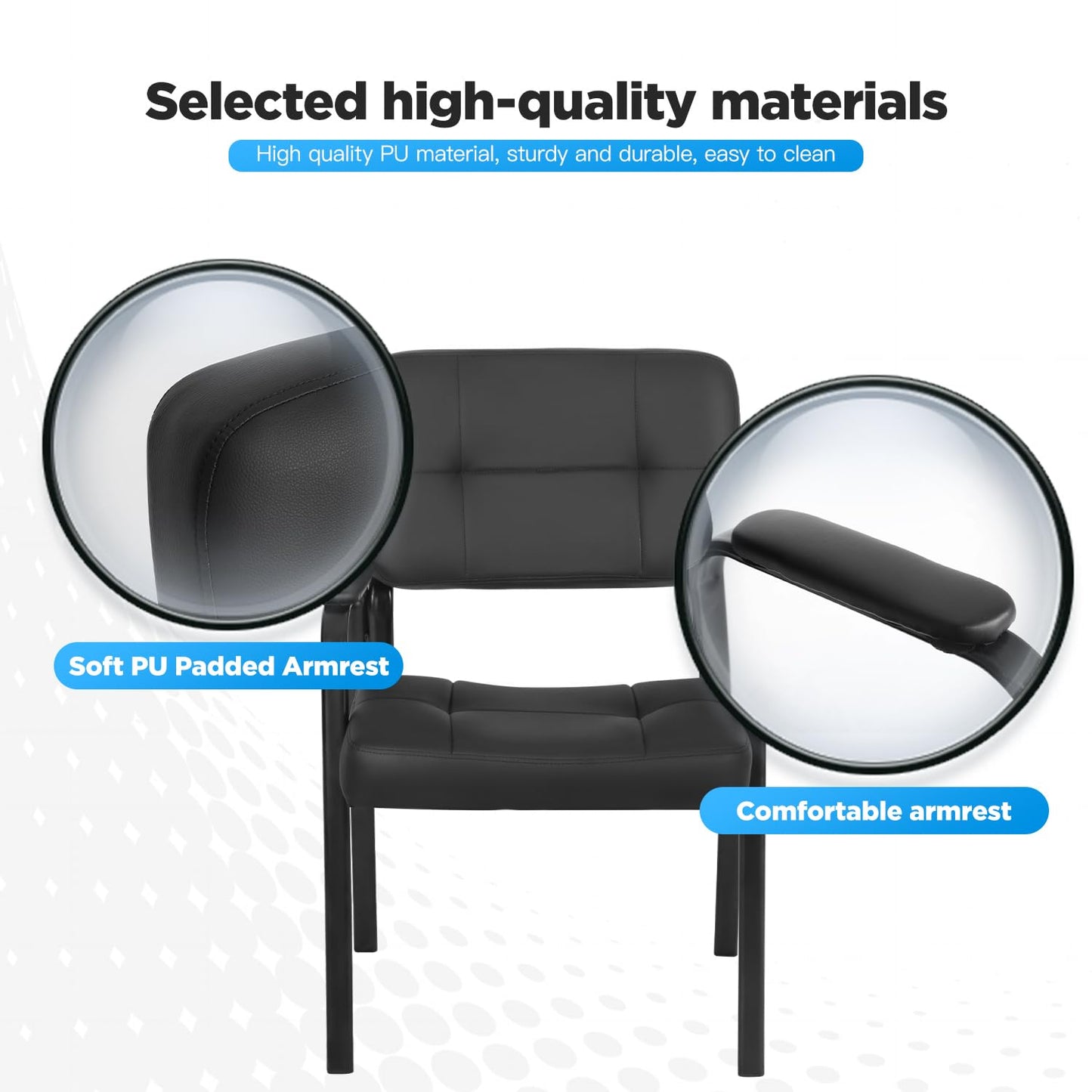 FDW Office Guest Chair Reception Chair Waiting Room Chairs with Padded Armrest PU Leather for Home Office Reception Meeting Room Chair Lobby No Wheels, Black (2, Black)