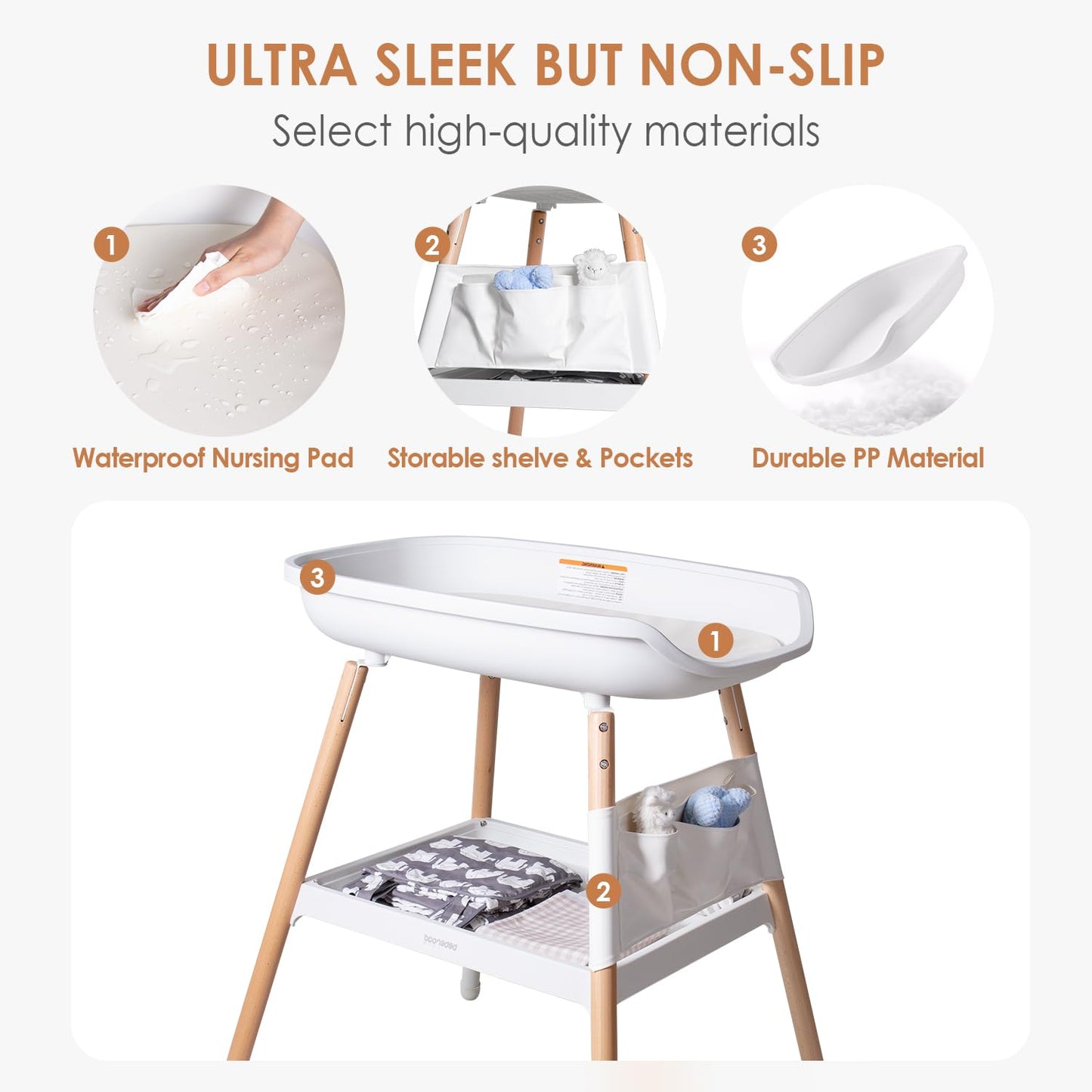 M GROTE Baby Changing Table Diaper Changing Tables, Height Ajustable Nursery Changing and Dressing Table Station with Changing Pad Storage Rack Pockets for Newborns Babies and Infants, White