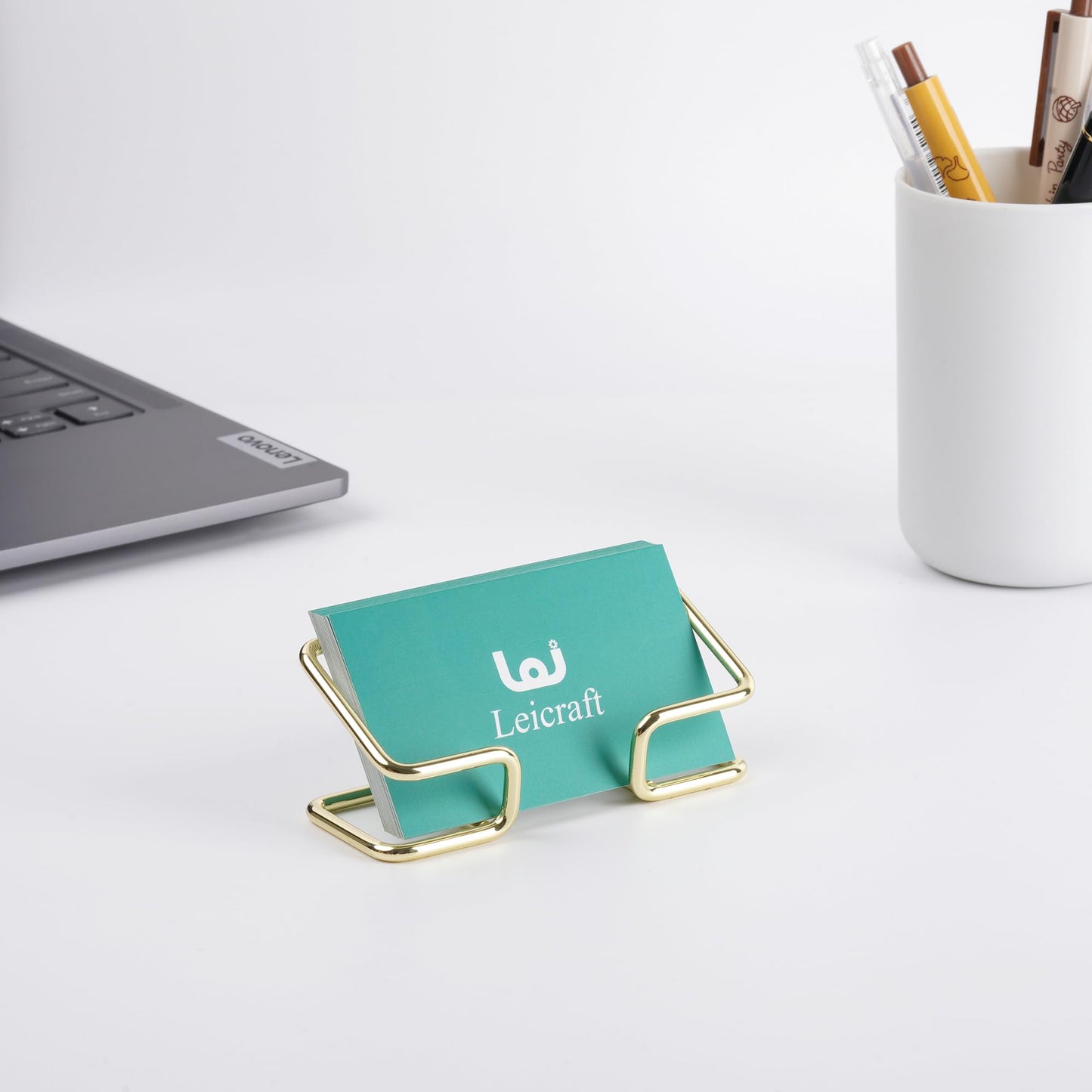Leicraft Business Card Holder for Desk, Cute Metal Card Organizers and Office Desk Accessories for Men and Women (Golden)