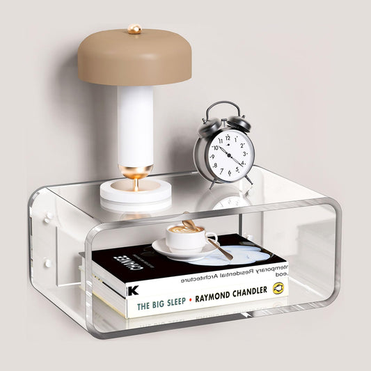 Acrylic Floating Nightstand, Bedside Table, Nightstand Shelf Wall Mounted Bedside Shelf (Clear, 16.1"×9.4“×6.7”)