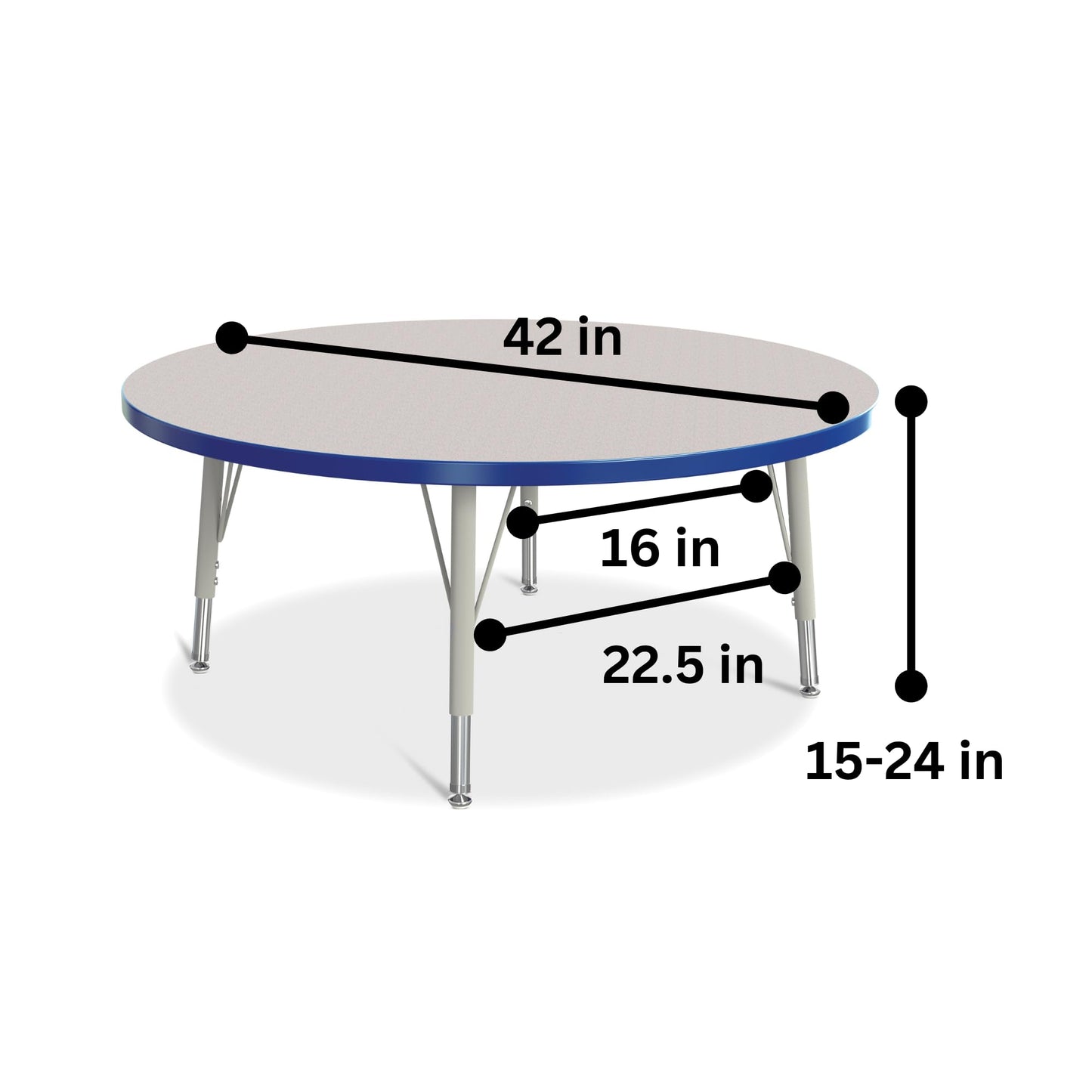 Jonti-Craft Berries 6468JCE003 Round Activity Table, E-Height (15"-24" Adjustable Height), 42" Diameter, Gray/Blue/Gray