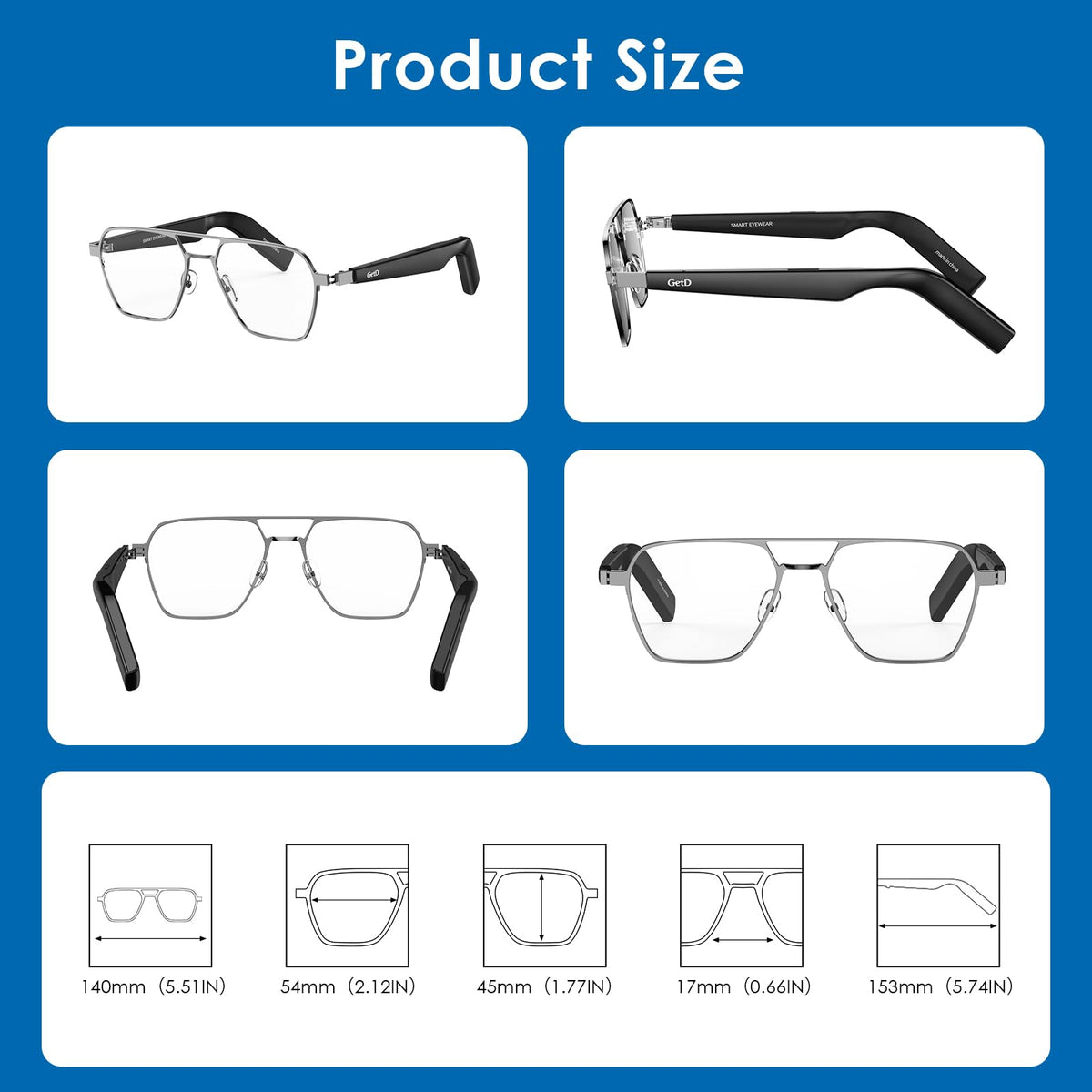 GetD Bluetooth Sunglasses for Men/Women, AI Translator, 11H Battery Life, Polarized Lens, UV Protection, Voice Control, Built-in Mic & Speakers, Smart Eyewear for Gaming Meeting Travel