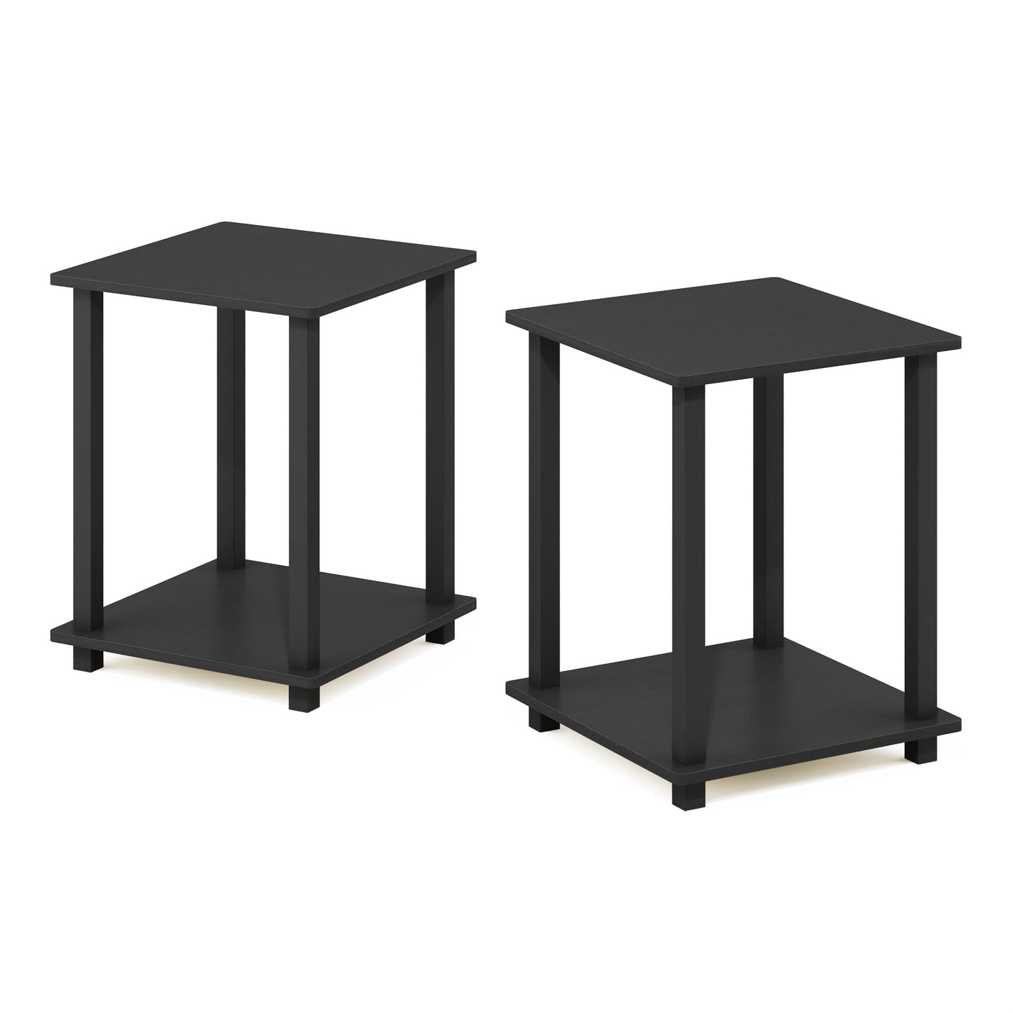 Furinno SIMPLISTIC Side Table Set of 2, 2-Tier Square Modern End Table, Nightstand, Night Stand, Bedside Table, Toolless Assembly, for Living Room, Bedroom, Americano