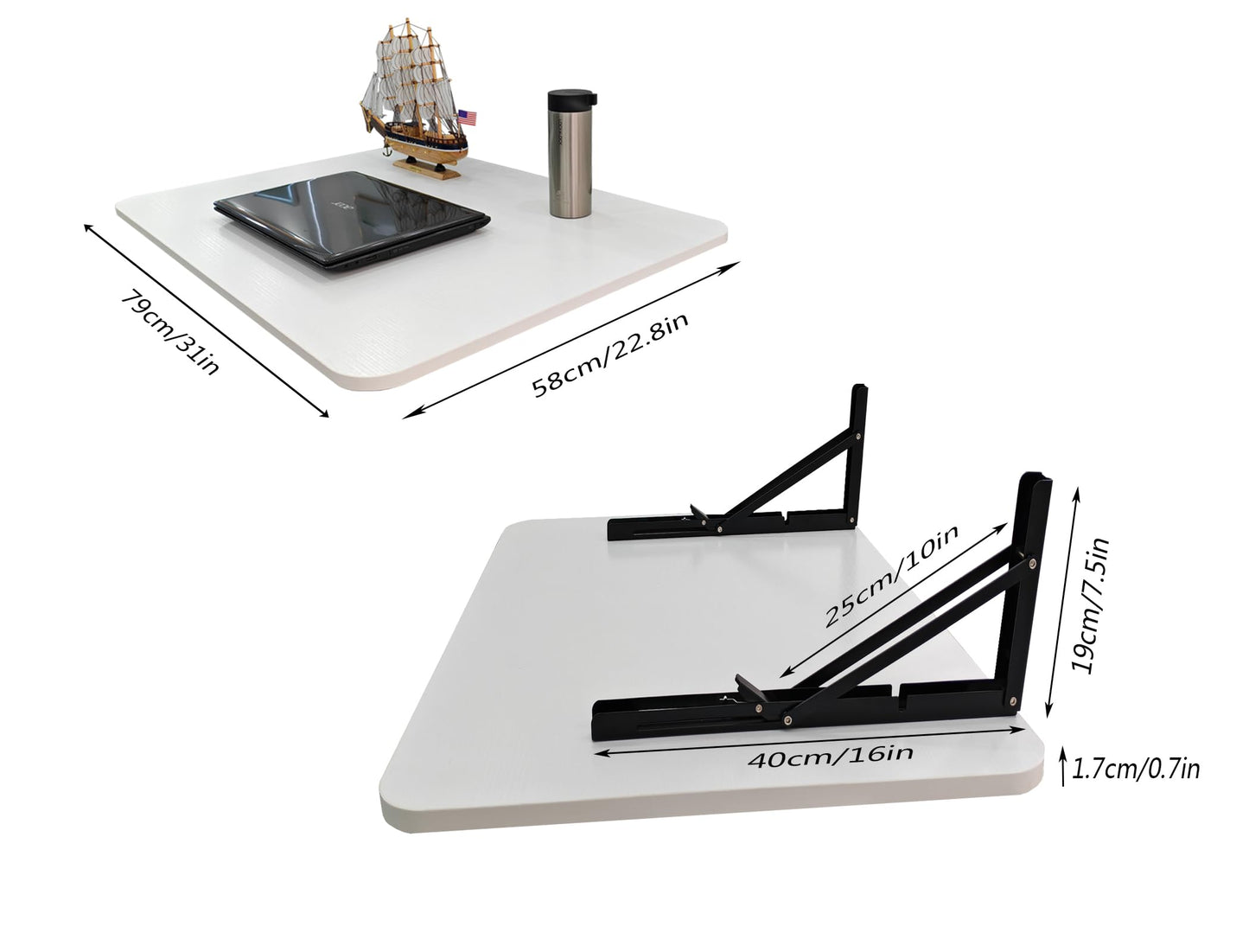 DAZIMOU 31 "x22.8 Wall Mounted Folding Table with Foldable Bracket, Suitable for Folding Tables on Balconies, Laundry Rooms, Kitchens, Home Offices, bedrooms, and Living Rooms (White)