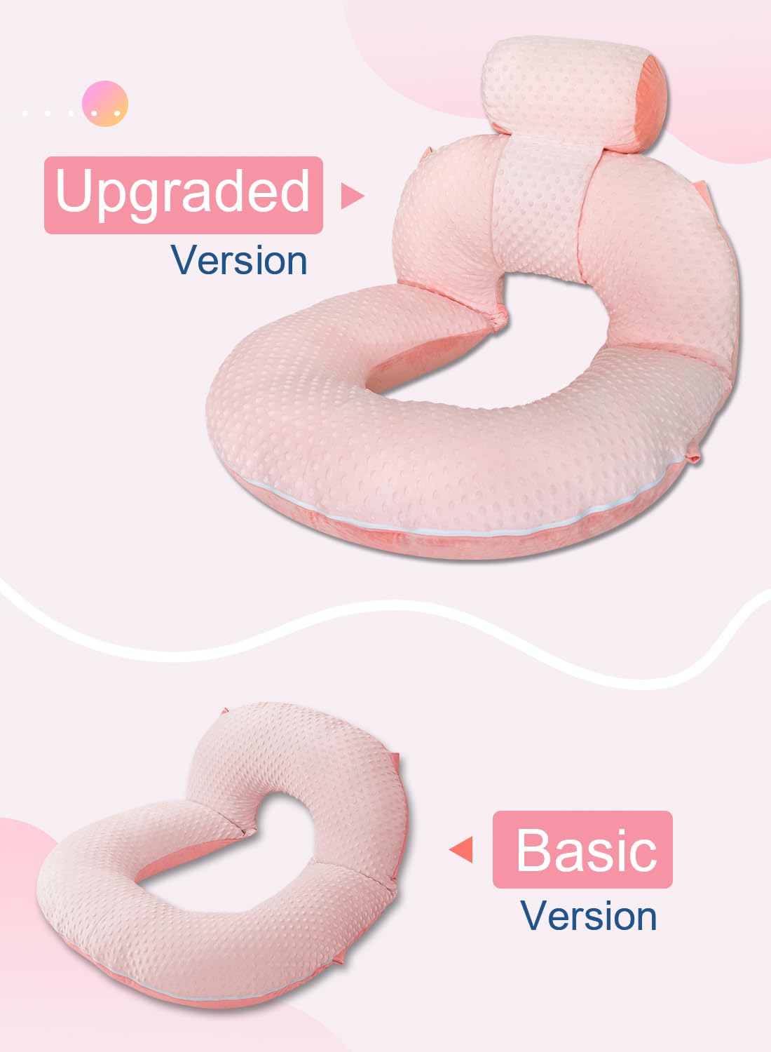 INSEN Reading Pillow, Back Pillow for Sitting in Bed for Reading, Nurse & Relax, Reading Pillow for Adults, Moms & Kids, Sit Up Pillow for Bed, Double-Sided Pink