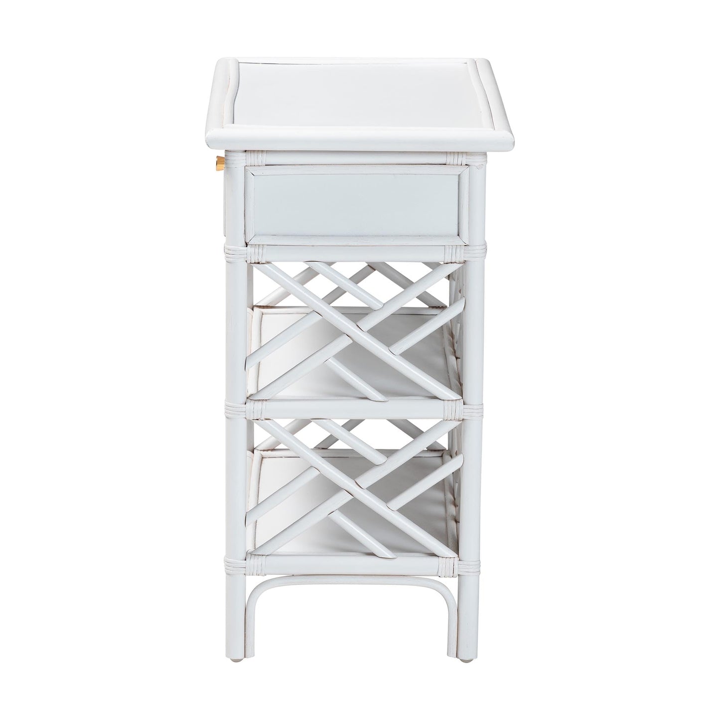 bali & pari Tiaret Natural Rattan Nightstand with Drawer and Shelves – Chippendale-Style Bedside Table for Bedroom or Coastal Living Spaces, White, 1-Drawer, 24-inch Wide