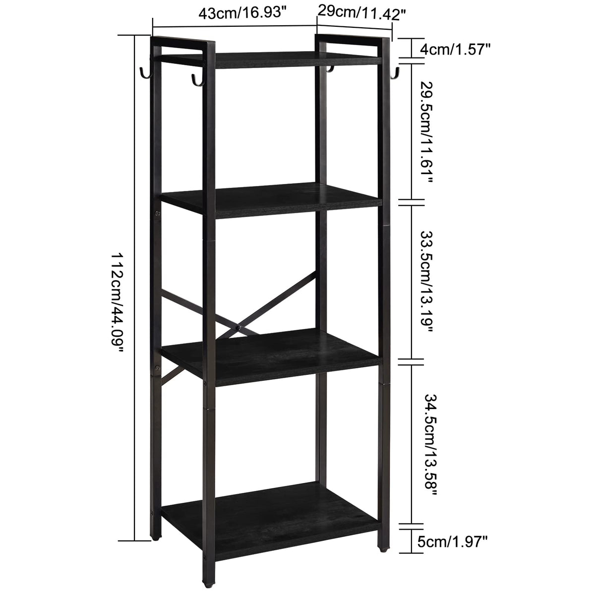YMYNY Bookcase, 4-Tier Narrow Ladder Bookshelf, Freestanding Shelving Unit, Multifunctional Storage Rack, for Home Office Living Room Bedroom Kitchen, Plant Stand, Black, 44 * 16.9 * 11.4" UHBC004B