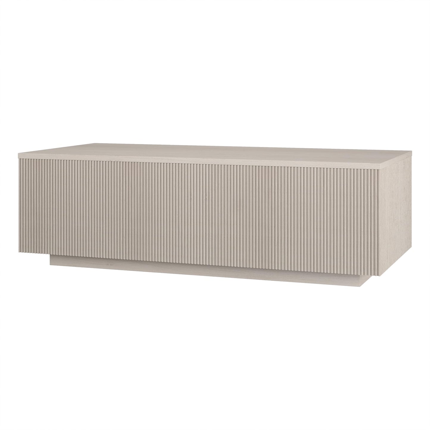 Henn&Hart 48" Fluted Rectangular Low-Profile Coffee Table with Ribbed Base for Living Room, Family Room, or Office, Beech White