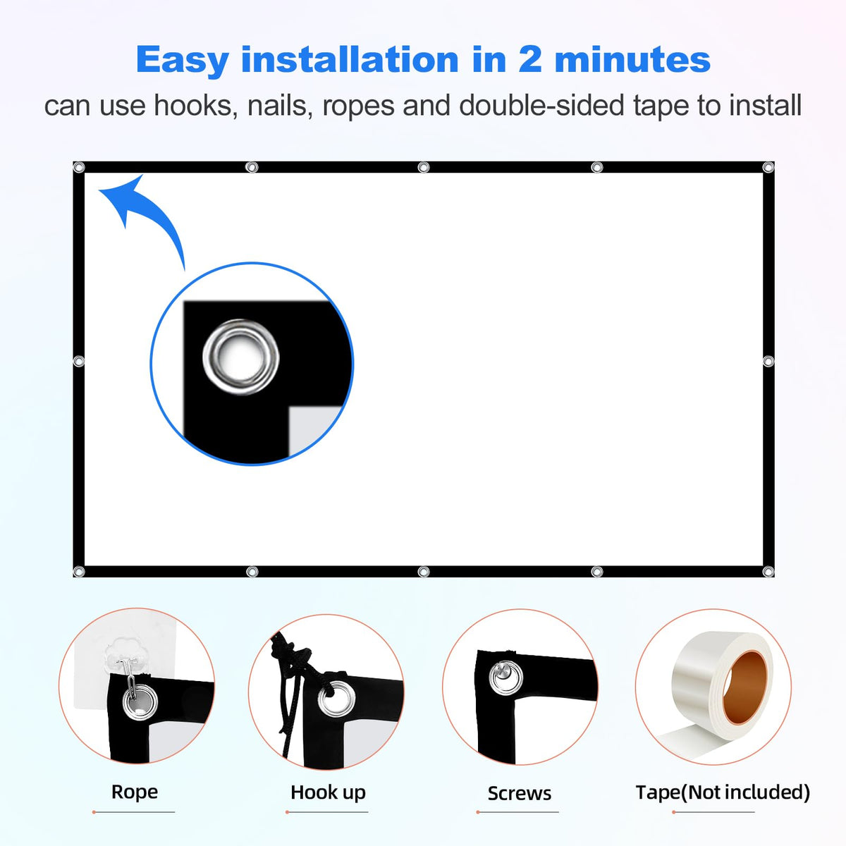 Projector Screen 100 inch,Portable Movie Projector Screen 16:9 HD Indoor Outdoor Double Sided Rear Projection Screen Video for Home, Party, Office, Classroom
