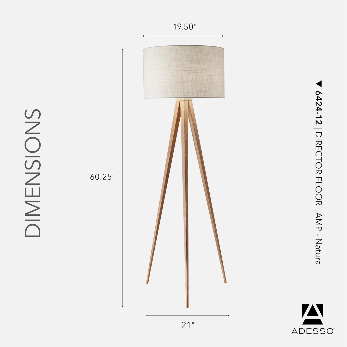 Adesso Floor Lamp with Natural Oak Veneer and Off-White Fabric Lampshade – 3-Way Adjustable Brightness, Lamp for Bedroom, Living Room, and House Décor, 60.25” x 21”