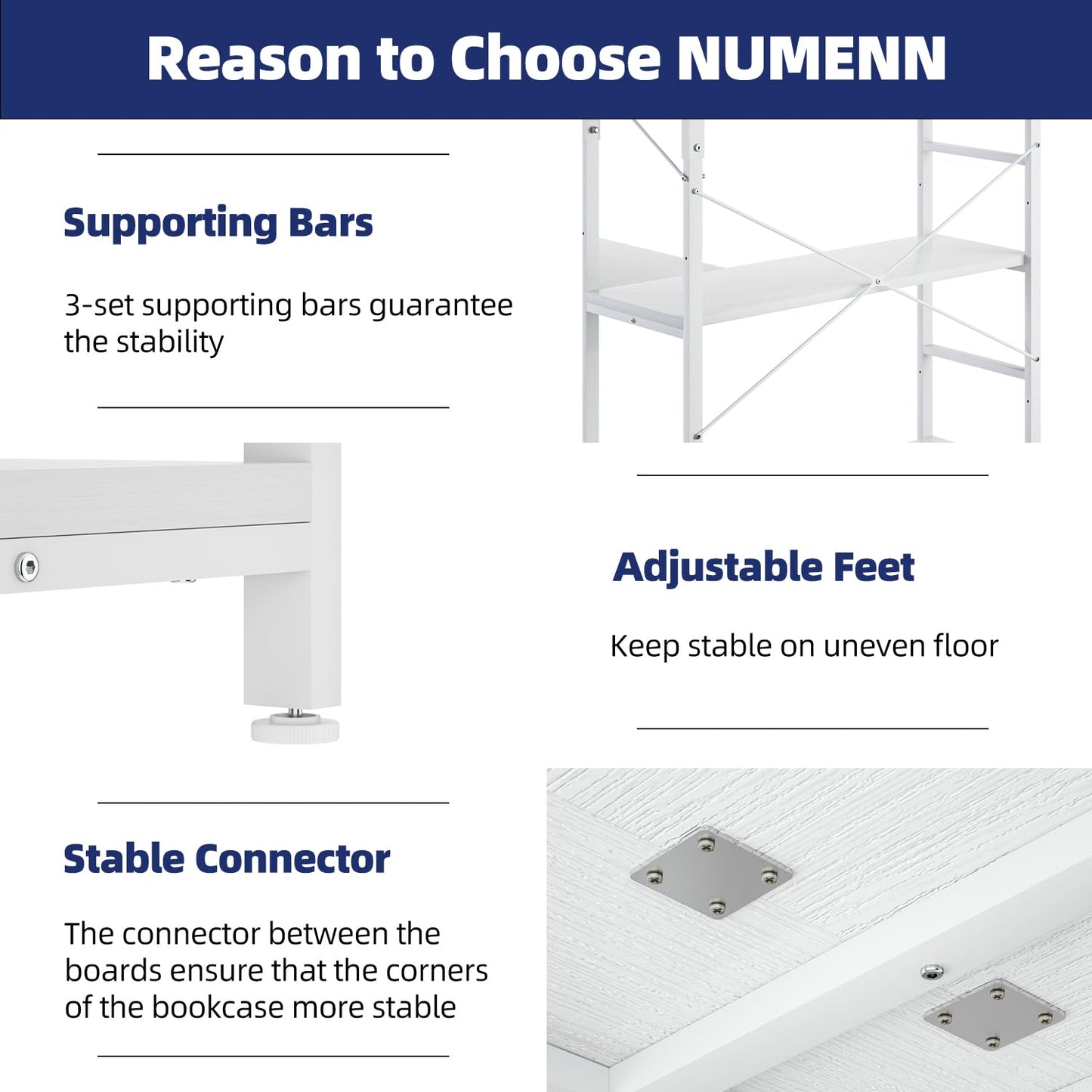 NUMENN 5 Tier Corner Bookshelf, Modern Corner Bookcase, Large Open Shelf Bookcase, Tall Bookshelves Storage Display Rack for Bedroom, Living Room and Home Office, White